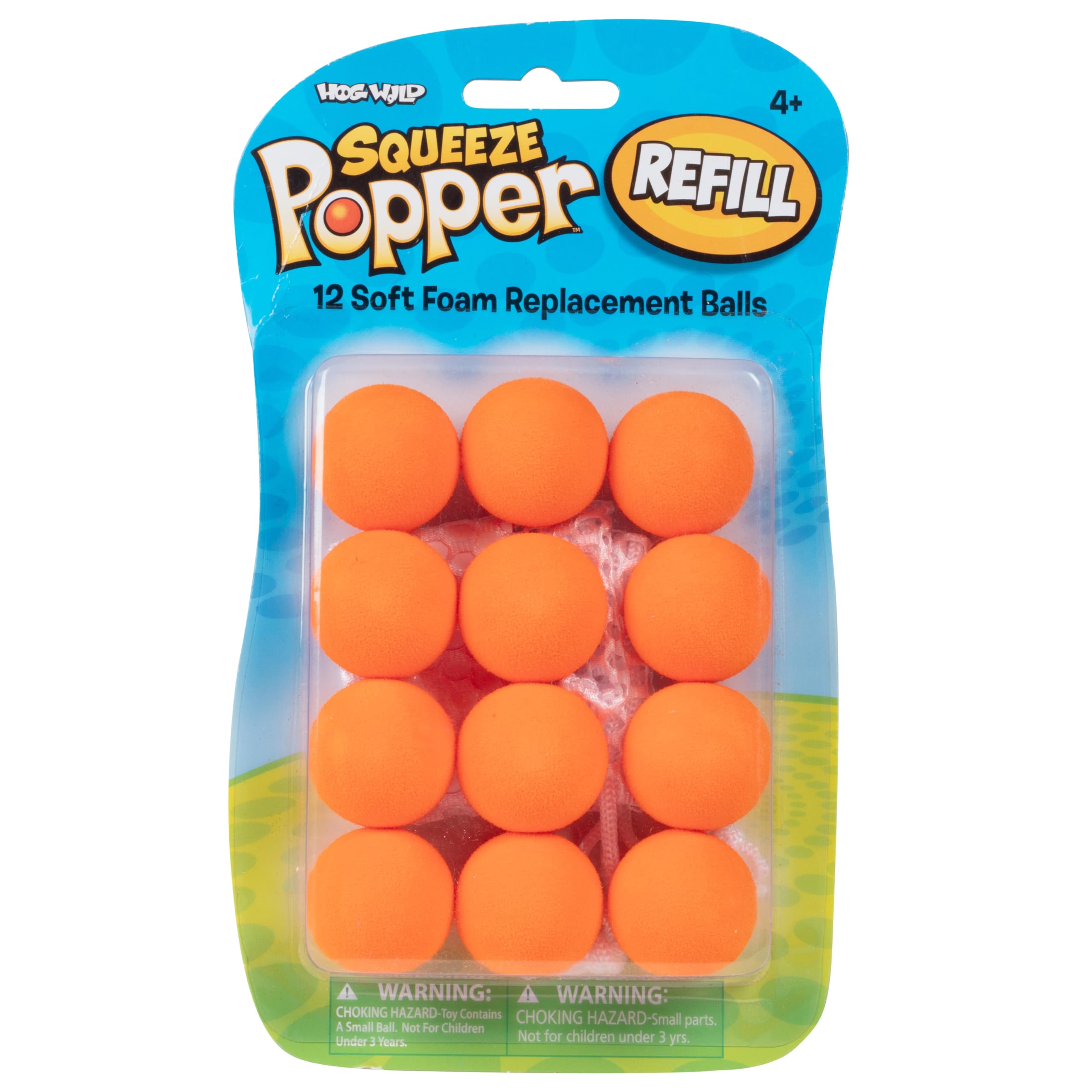 Hog Wild Orange Popper Refill Balls - 12 Replacement Foam Bullet Balls for Squeeze Ball Popper & Atomic Power Foam Blaster - Soft Safe Foam Ammo for Indoor Outdoor Kids Play - Perfect for Birthday Parties, Backyard Games, and Stress Relief