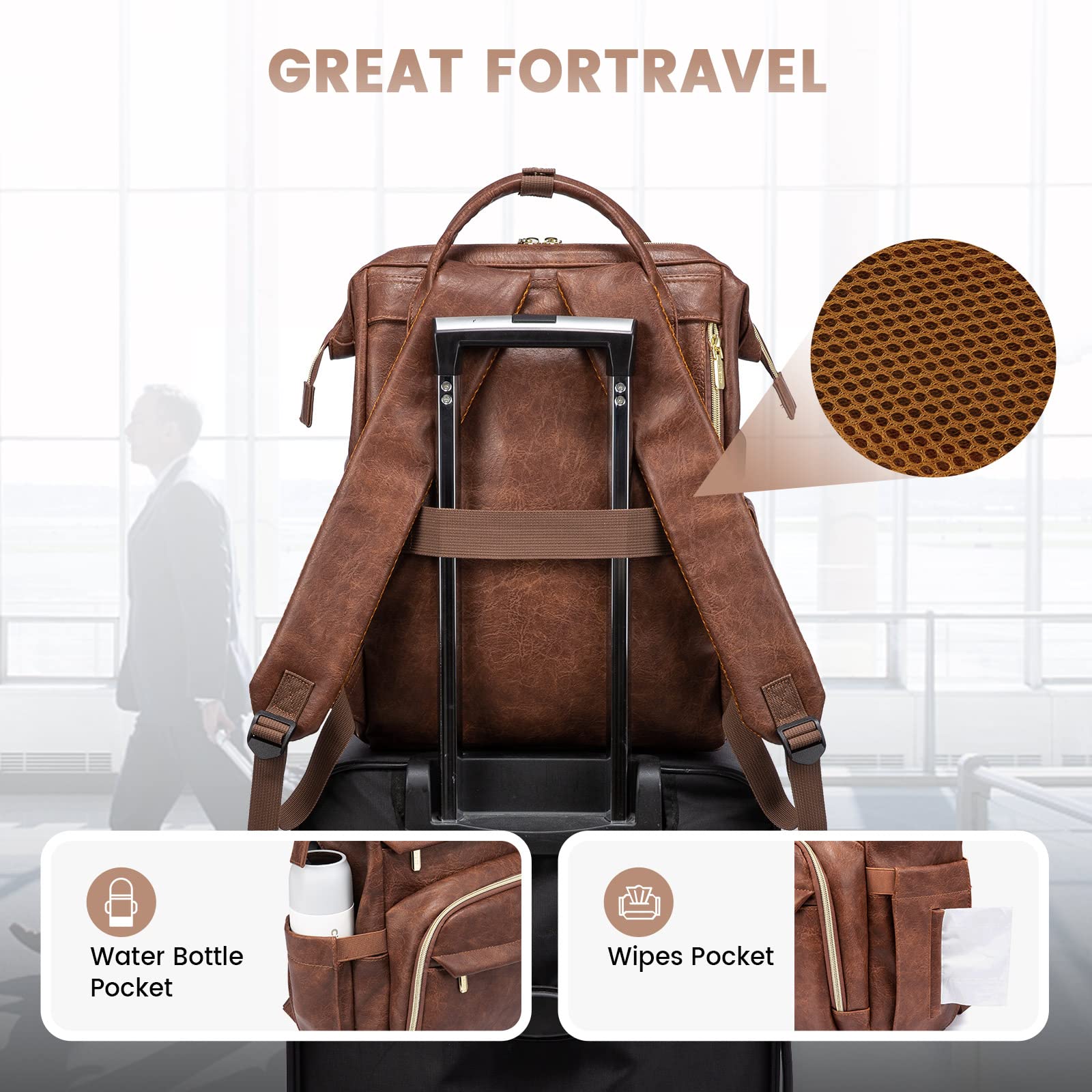 LOVEVOOK Women's Leather Laptop Backpack 15.6 Inch - Professional Business Travel Backpack with USB Charging Port, College Work Bag for Nurse Teacher & Office Use, Red Brown - Perfect for Commuting, Business Trips & Daily Work Essentials