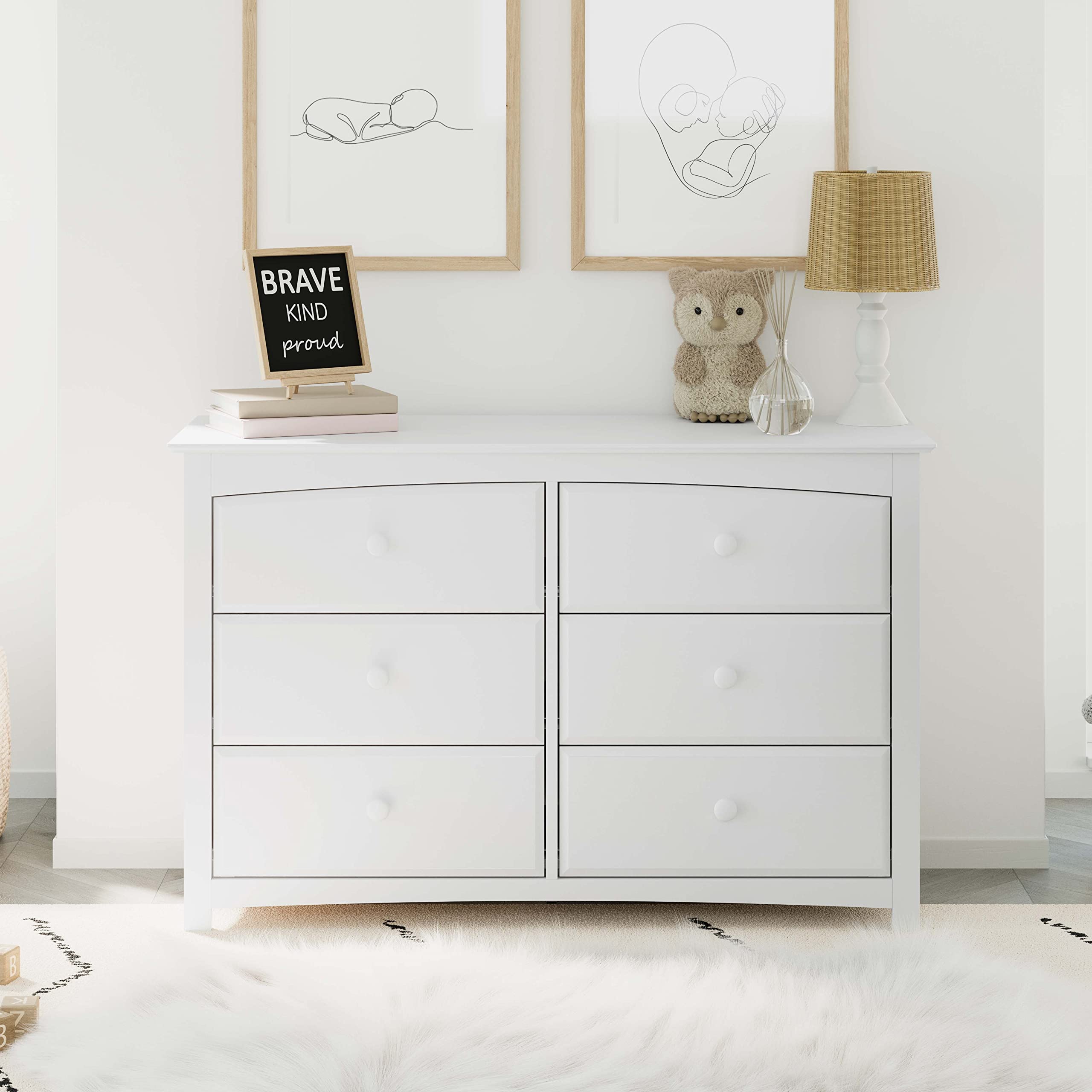 Storkcraft Kenton 6-Drawer Double Dresser in White - Kids Bedroom Furniture, Nursery Dresser Organizer with Storage Drawers, Universal Children's Chest of Drawers - Perfect for Nursery Organization & Toddler Room Decor