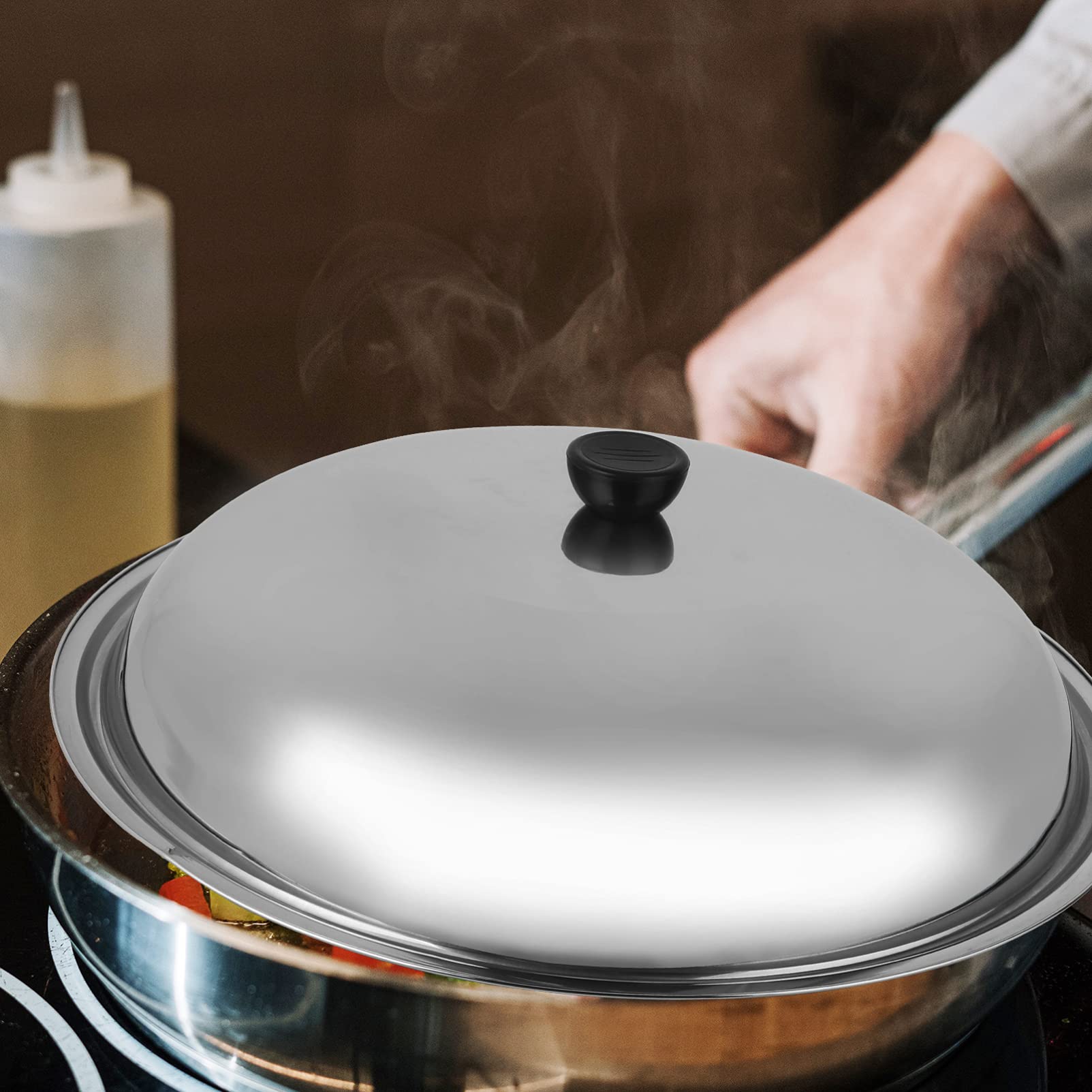 YARNOW 15.7 Inch Universal Glass Steamer Pot Lid with Stainless Steel Rim - Replacement Cover for Pans, Pots & Grill Domes (Random Bead Style) - Perfect for Cooking, Steaming & Pancake Making