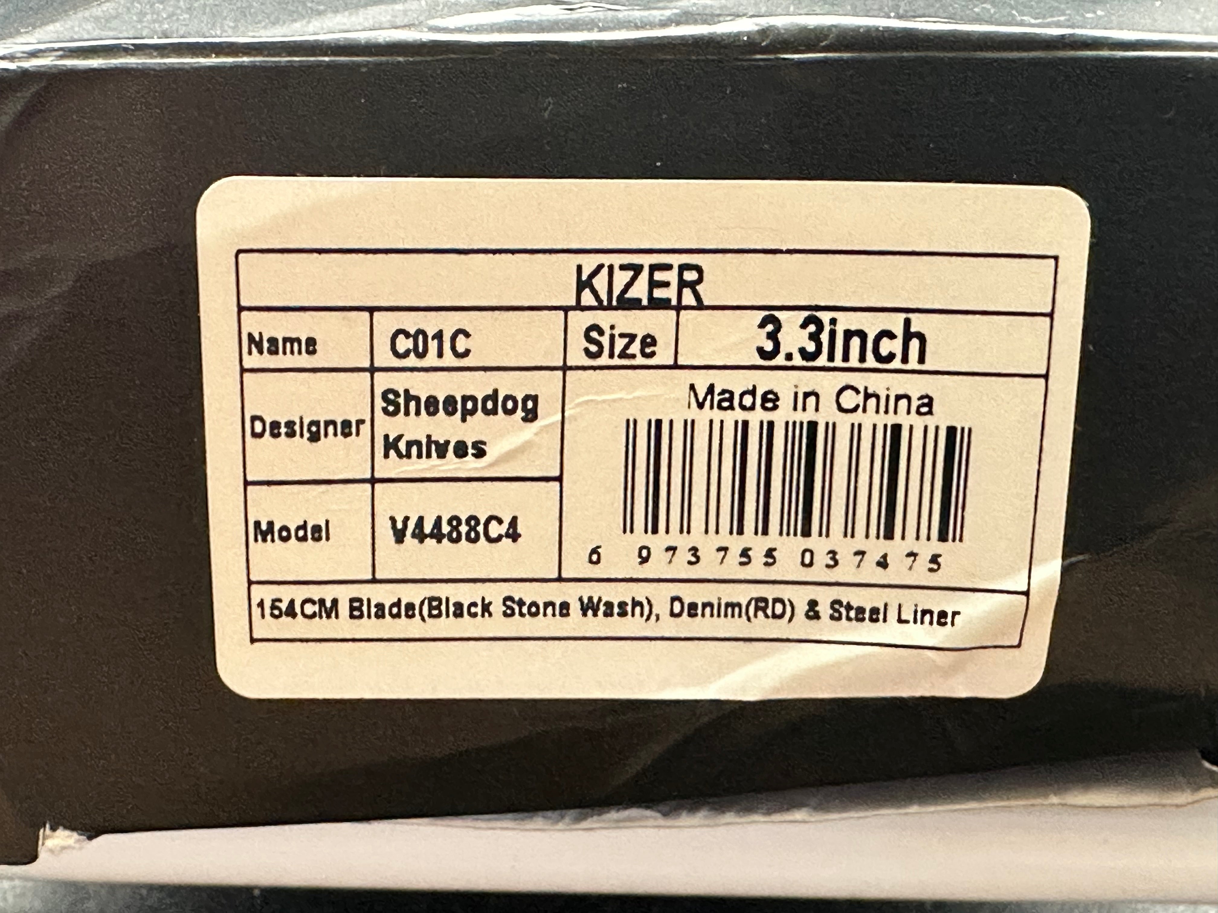 Kizer C01C Sheepdog Folding Knife - Red Denim Micarta Handle, 3.29