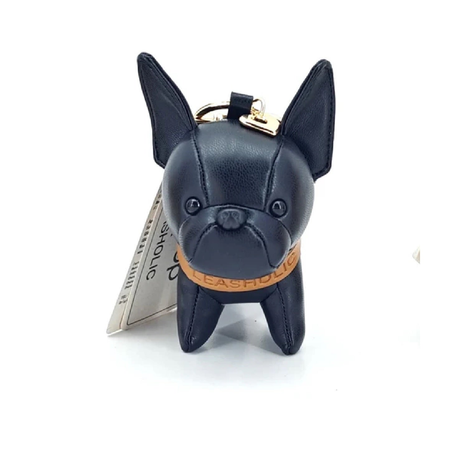 Bulldog Leather Charm Keychain - Black, Brown, Linen Color Options - Perfect for Dog Lovers, Gifts, and Bag Accessories