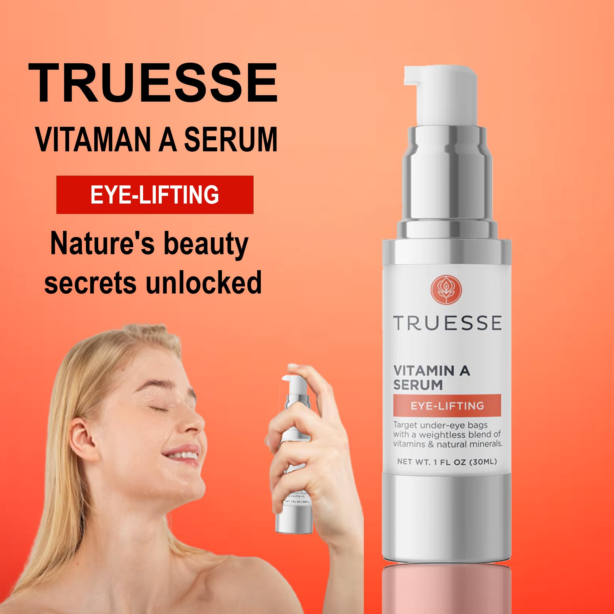 TRUESSE Vitamin A & E Serum for Under-Eye Bags - Ayurvedic Firming & Tightening Face Serum (1 fl oz) - Reduce Dark Circles & Wrinkles for Youthful Skin | Perfect for Night Routine & Anti-Aging Skincare