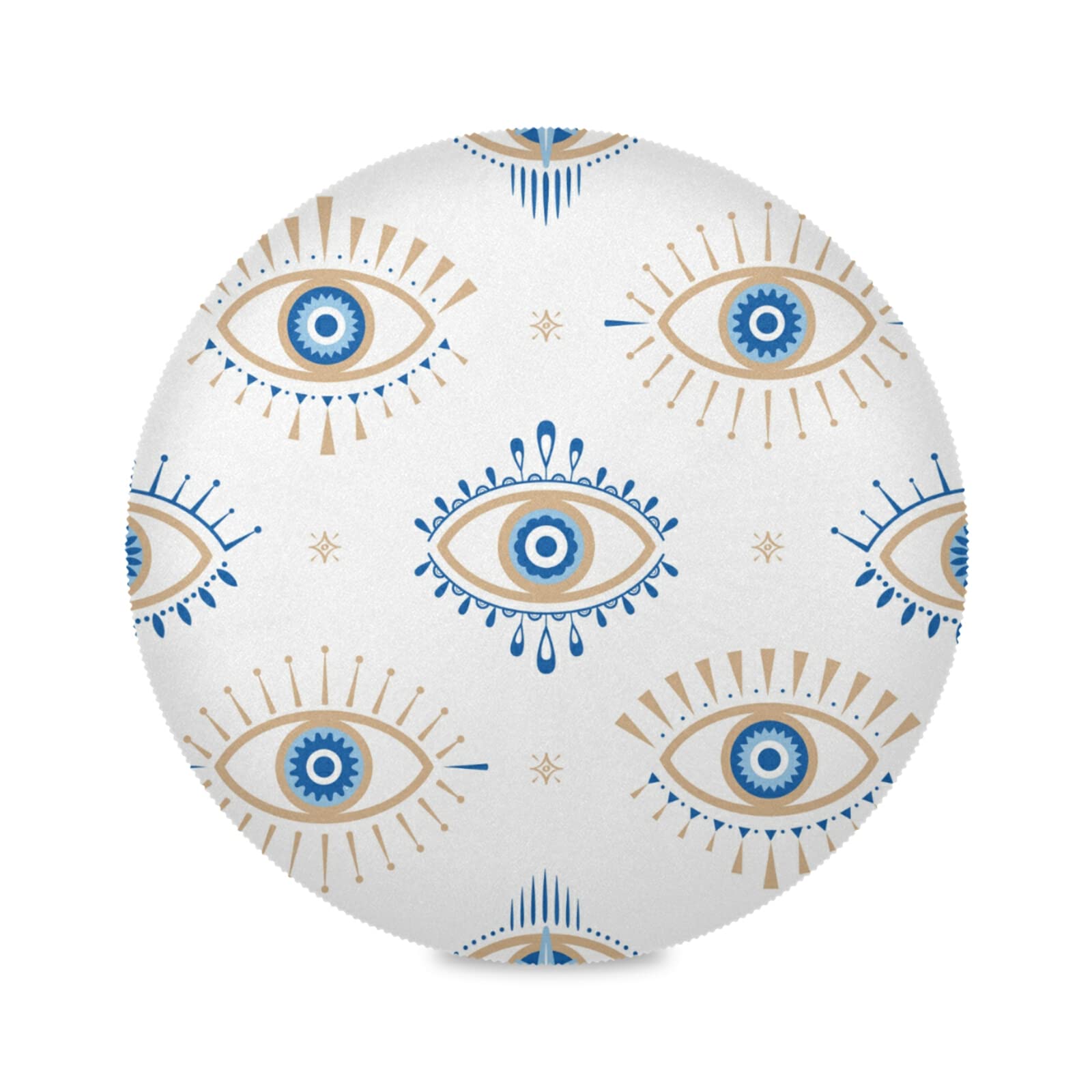 Xigua Set of 6 Round Heat-Resistant Placemats for Dining Table - Washable & Stain-Resistant Kitchen Table Mats with Evil Eye Design | Perfect for Everyday Meals, Dinner Parties & Home Decor