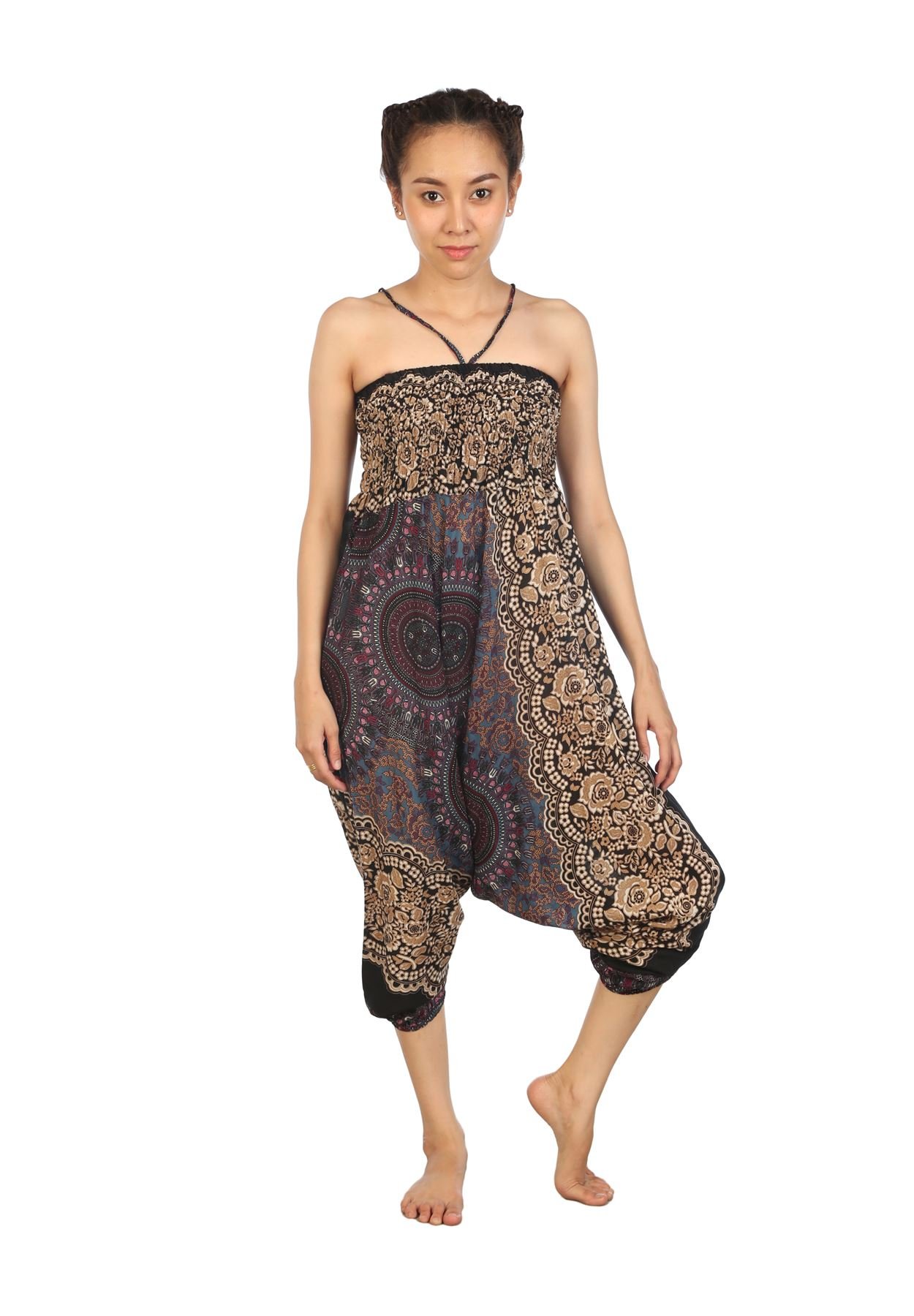 LOFBAZ Women's Harem Yoga Pants - Boho Hippie Bohemian Aladdin Genie Jumpsuit for Dance, Lounge & Workout - Comfortable Stretchy Wide Leg Pants for Yoga, Meditation & Casual Wear