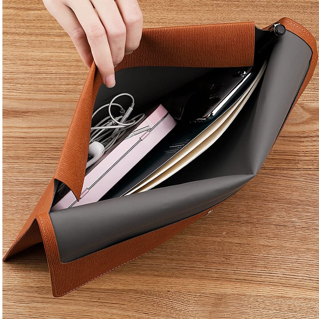 Premium PU Leather File Folder Organizer - Snap Button Envelope Cover for Documents, Letters & Papers - Portable Flat Document Holder (Black, Blue) - Ideal for Office, School & Travel Use