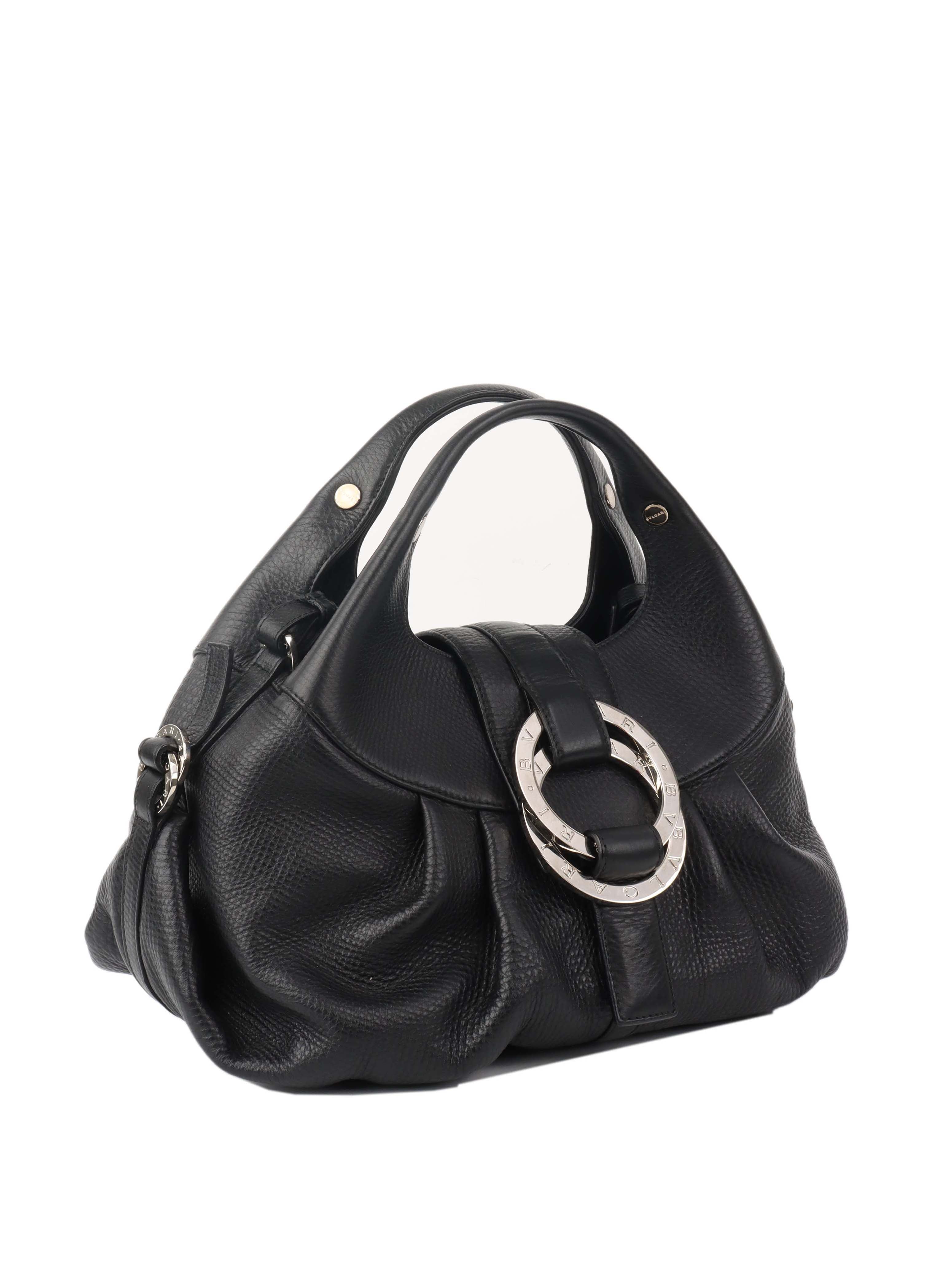 Bvlgari Black Leather Shoulder Bag with Handles - Luxury Designer Handbag for Women, Perfect for Work, Travel & Evening Events