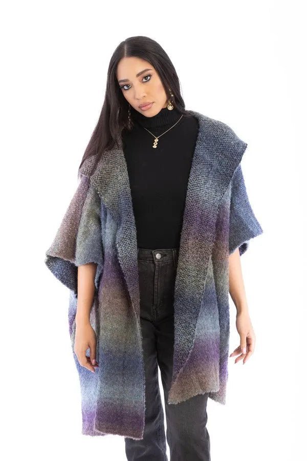 Stylish Hooded Kimono with Multicolor Gradient - Perfect for Loungewear, Yoga, and Beach Cover-Up