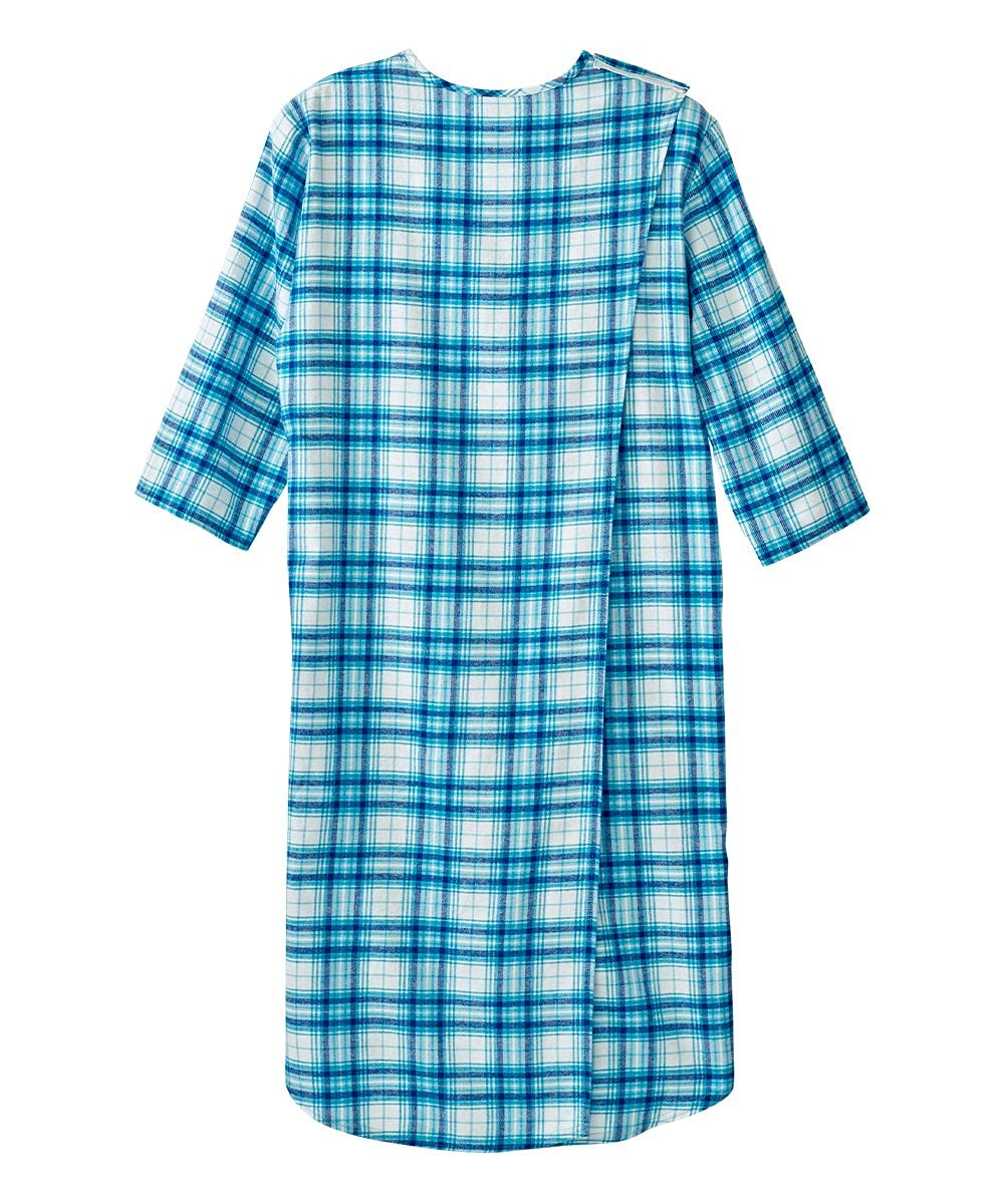 Men's Adaptive Open Back Flannel Nightgown with Snap Closure - Comfortable Elderly Nightwear for Seniors & Disabled - Perfect for Home Care, Hospital Recovery & Easy Dressing
