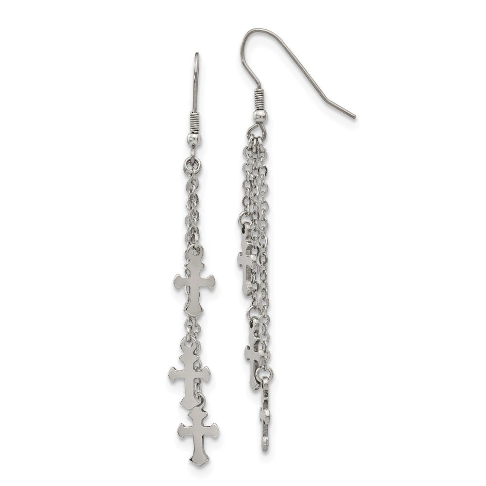 Stainless Steel Multi-Strand Cross Dangle Shepherd's Hook Earrings for Women - Elegant Religious Jewelry Gift for Church, Wedding & Everyday Wear