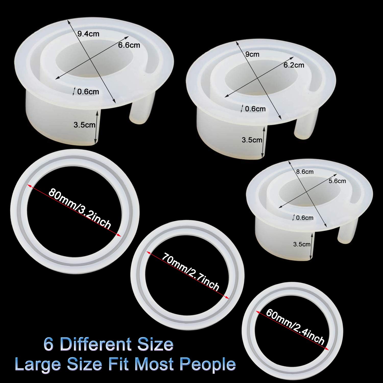 6-Piece Large Resin Casting Molds Set - Bracelet & Bangle Jewelry Making Kit with Open Cuff C Font Design - Perfect for DIY Handmade Jewelry, Craft Projects & Gift Making