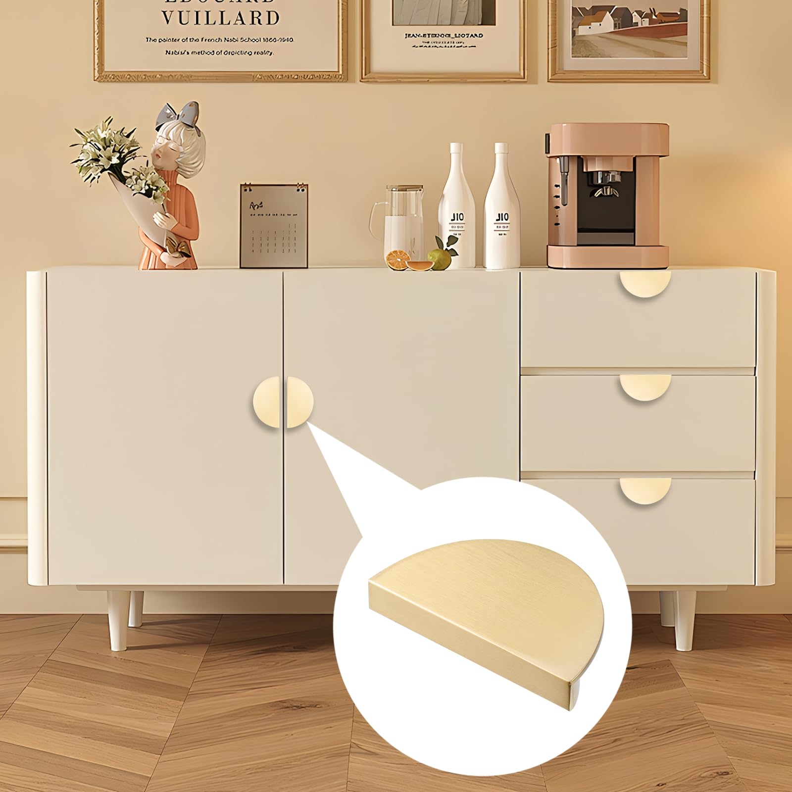 Decorative Gold Brushed Semicircle Drawer Knobs & Cabinet Pull Handles - 3.82x1.97x0.71 Inch (Pack of 2) with Screws - Perfect for Kitchen Cabinets, Dressers & Furniture Upgrades
