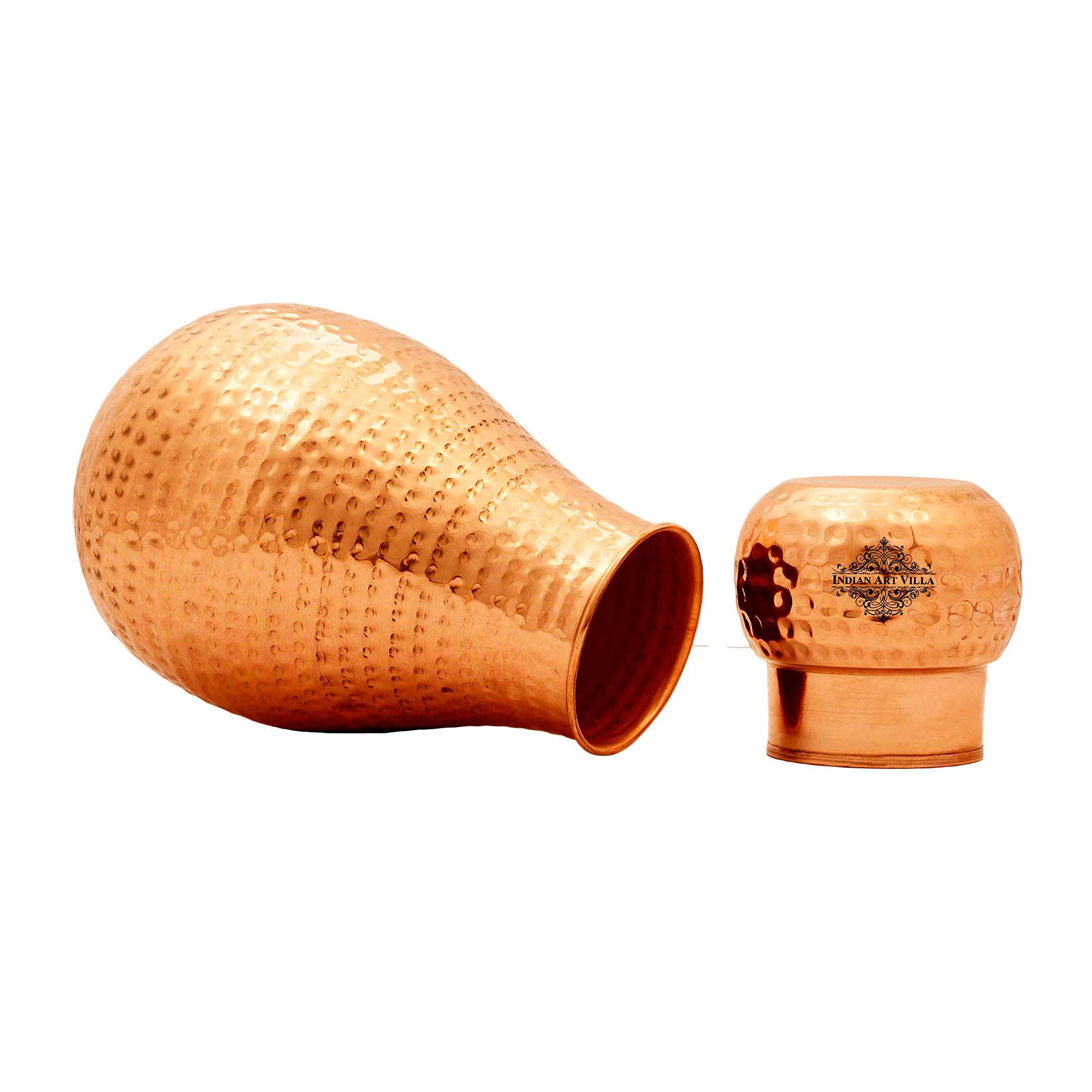 Pure Copper Water Bottle with Inbuilt Glass & Hammered Matka Design - 54 Oz (Pack of 2) | Aesthetic Drinkware for Bedroom, Office & Travel | Ayurvedic Copper Storage Vessel for Healthy Hydration