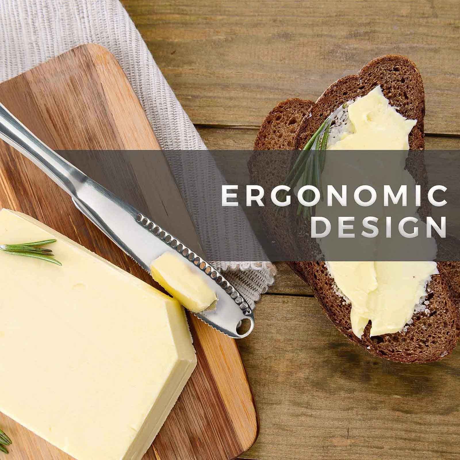 Houkiper 3-in-1 Stainless Steel Butter Spreader & Cheese Knife Set - Sandwich Knife, Butter Curler & Grater for Desserts, Charcuterie & Cooking (2-Pack) | Perfect for Breakfast, Picnics & Entertaining
