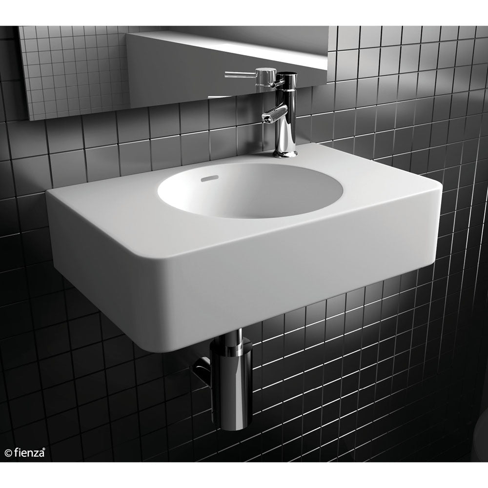 Fienza CSB11 47 Encanto 470 Cast Stone Wall Mount Bathroom Sink - No Tap Hole with Overflow - Modern Farmhouse Vanity Basin for Powder Room & Guest Bath