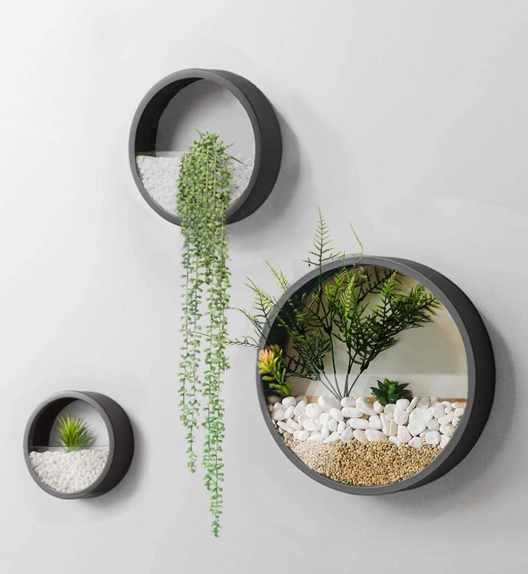 Black Metal Wall Planter Set of 3 - Round Hanging Wall Vase for Succulents, Small Cactus, Air Plants & Flowers | Indoor/Outdoor Home Decor | Perfect for Living Room, Bedroom, Patio & Office Decor
