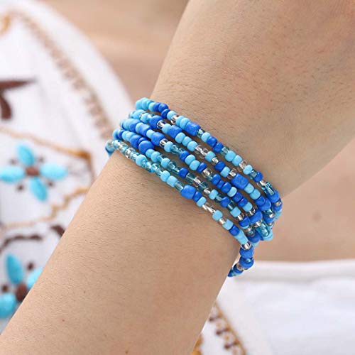 Yalice Stretchy Beaded Layered Bracelets - Boho Hand Chains & Anklet Jewelry Set for Women & Girls (Blue) | Perfect for Beach, Festival & Everyday Wear