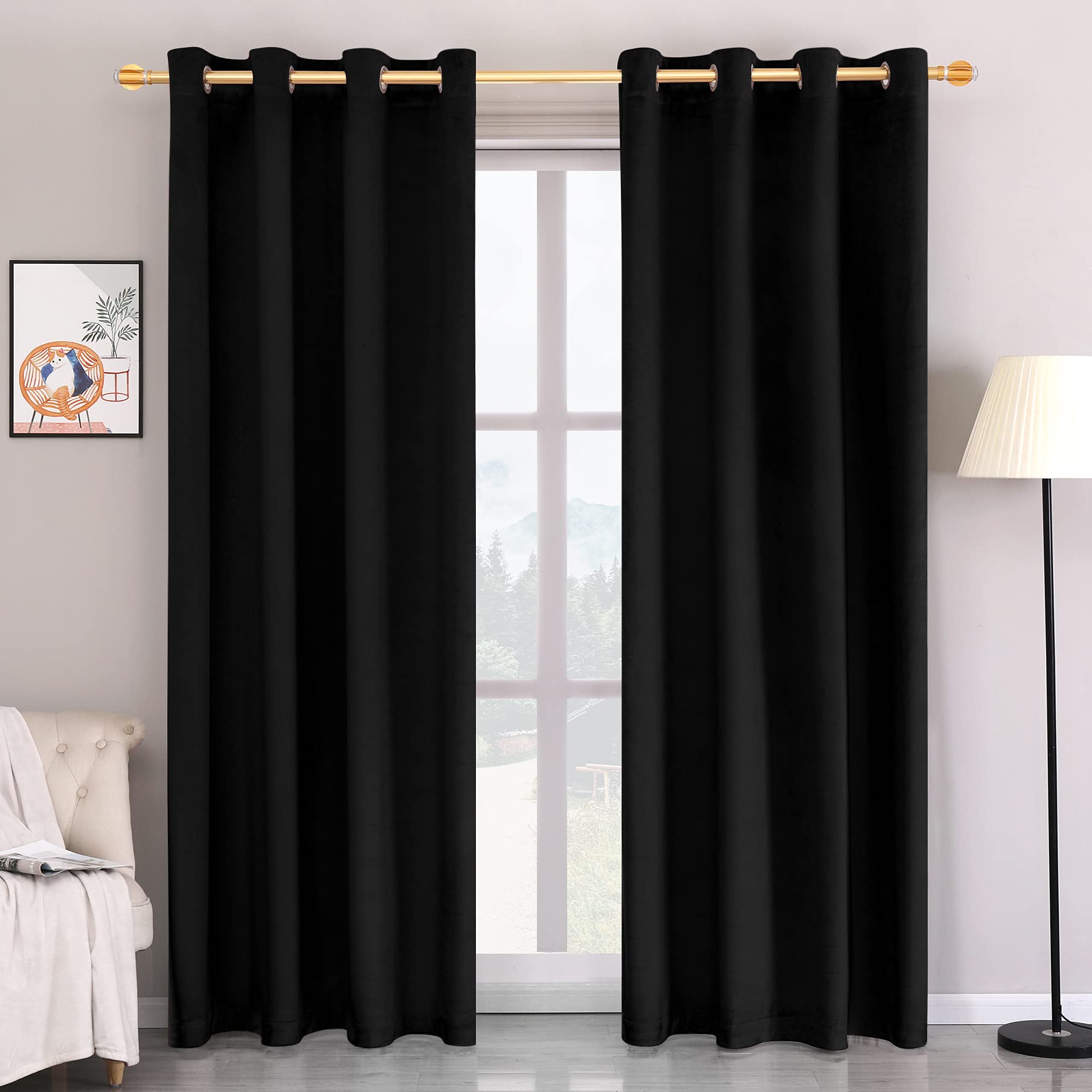 Luxury Blackout Velvet Curtains - Super Soft Thermal Insulated Grommet Window Drapes for Living Room & Bedroom - 2 Panels (38