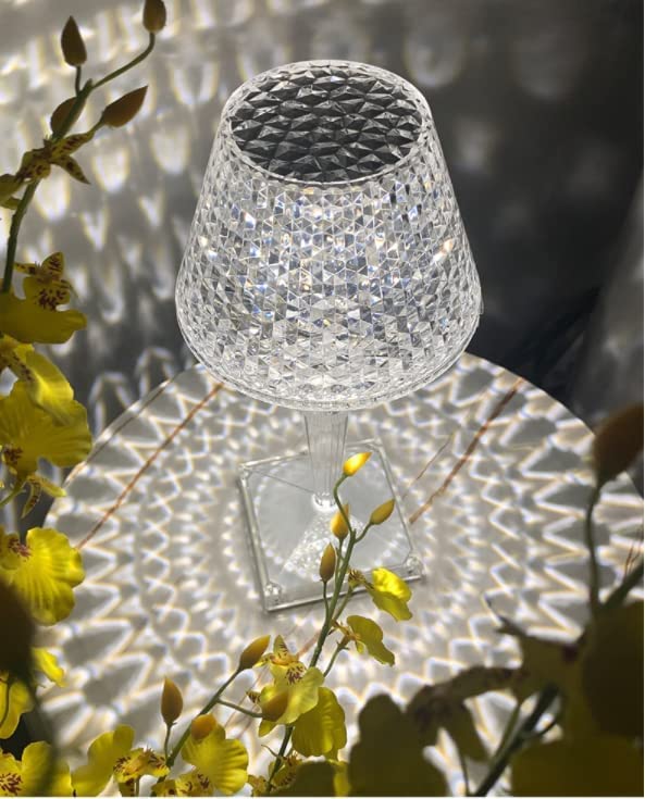 Crystal Diamond LED Table Lamp - 3-Way Dimmable USB Rechargeable Acrylic Night Light for Bedroom, Touch Control Atmosphere Light | Perfect for Bedside, Desk, Nursery & Home Decor