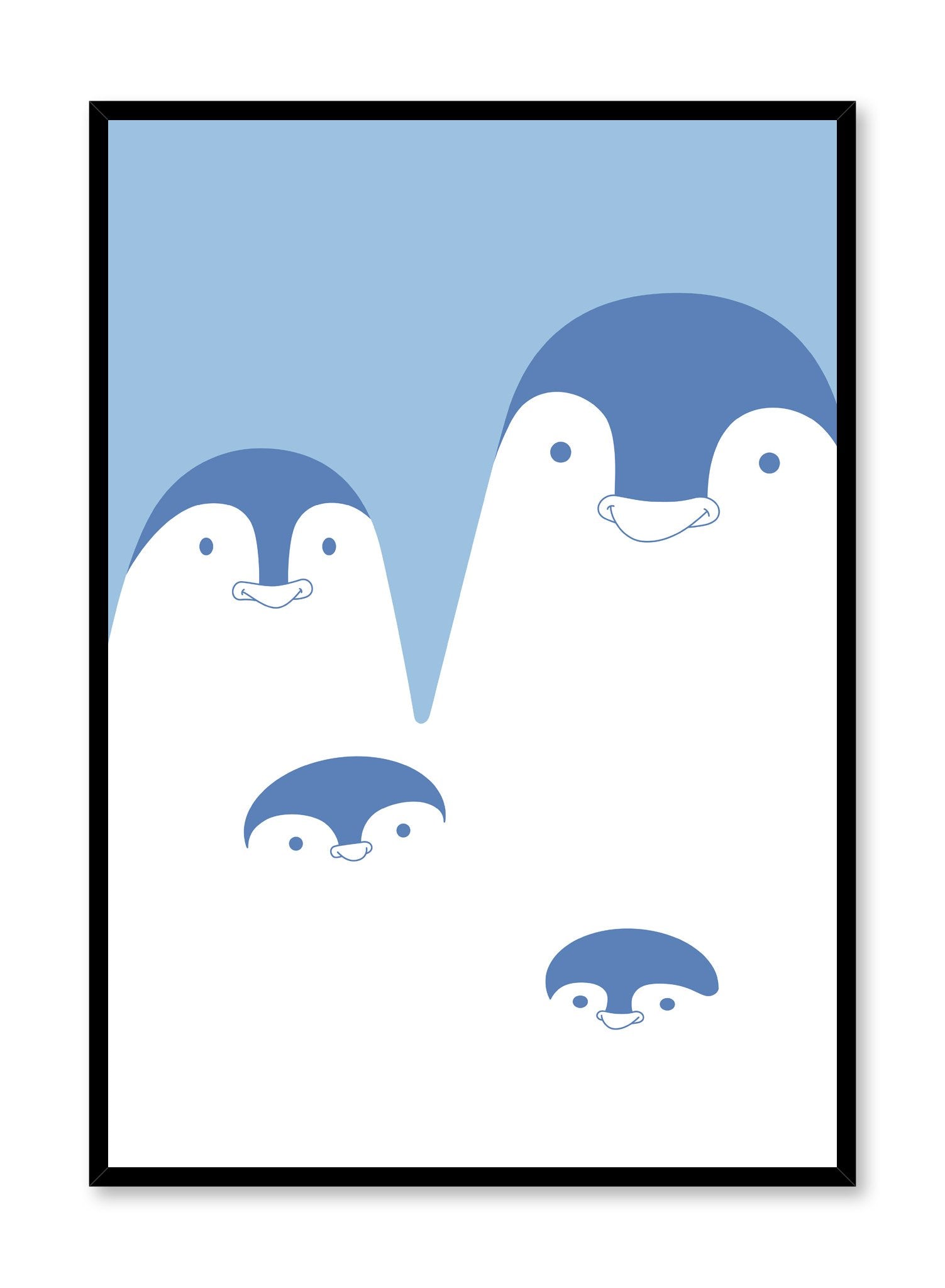 Penguin Family Poster - Cute Antarctic Wildlife Wall Art Decor for Kids Room, Nursery, Classroom & Office
