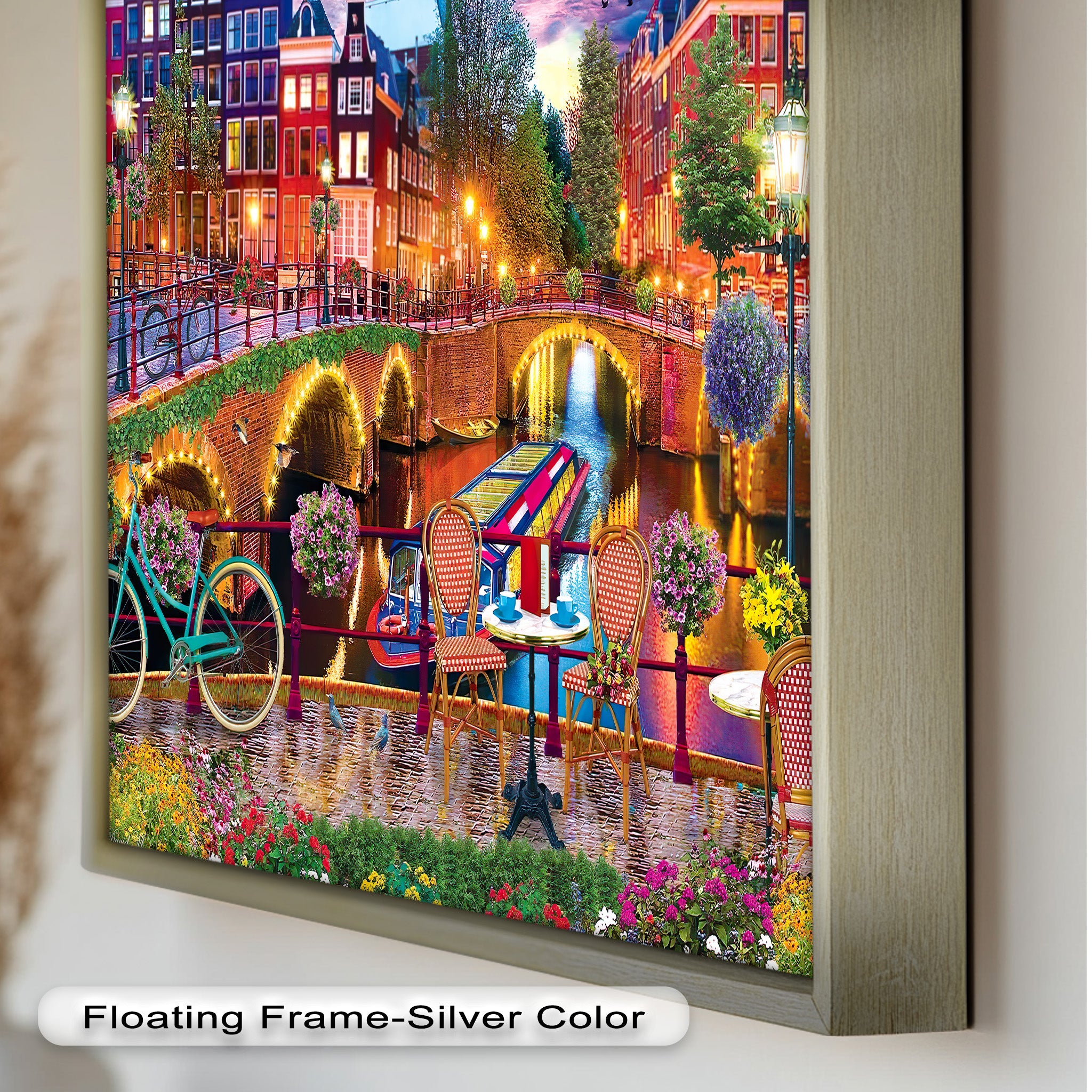 Stunning Amsterdam Sunset Oil Painting - Vibrant Cityscape Wall Art for Living Room & Office Decor