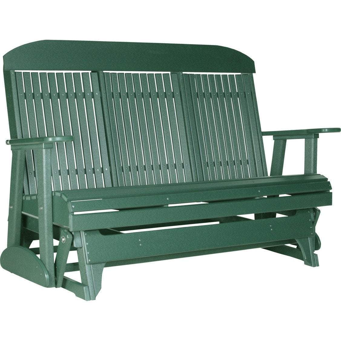 LuxCraft 5 ft. Green Recycled Plastic Highback Outdoor Glider Bench - Eco-Friendly Patio Swing for Garden, Porch, and Backyard Relaxation