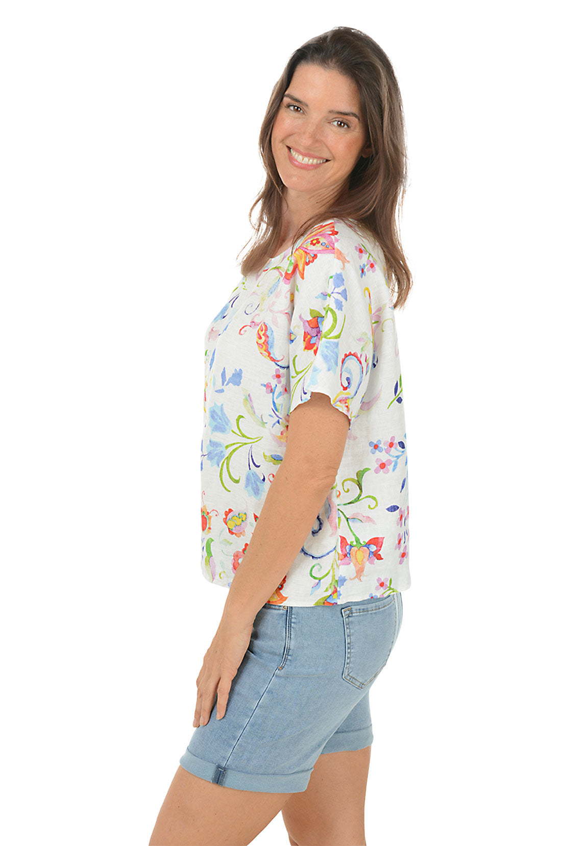 Floral Utopia Women's Linen Blouse - Elegant Summer Top for Casual Wear, Office & Date Night Outfits