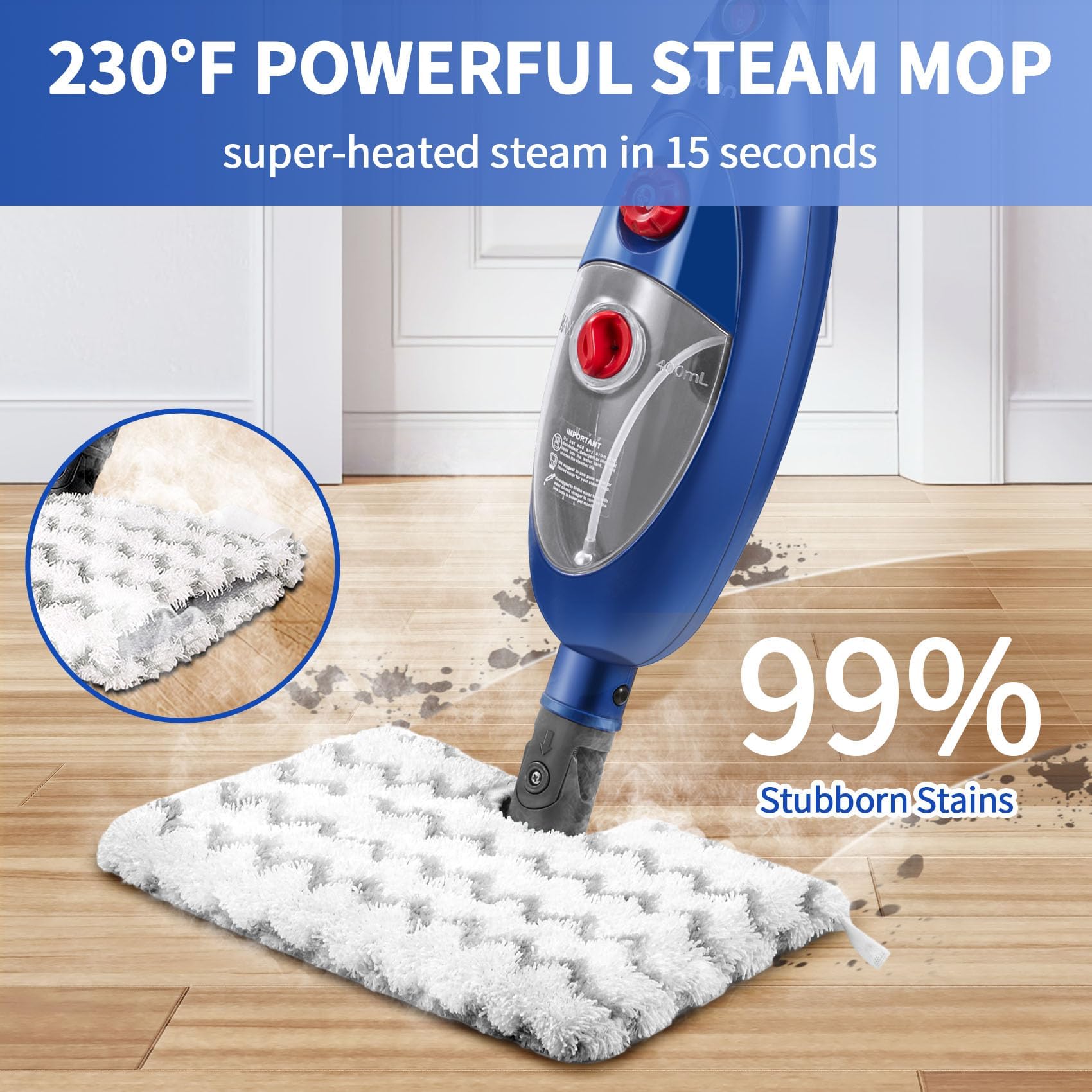 MOOLAN 10-in-1 Multipurpose Steam Mop Cleaner - Detachable Handheld Steamer for Hardwood Floors, Tile, Laminate, Windows & Walls - Perfect for Whole Home Deep Cleaning & Sanitizing