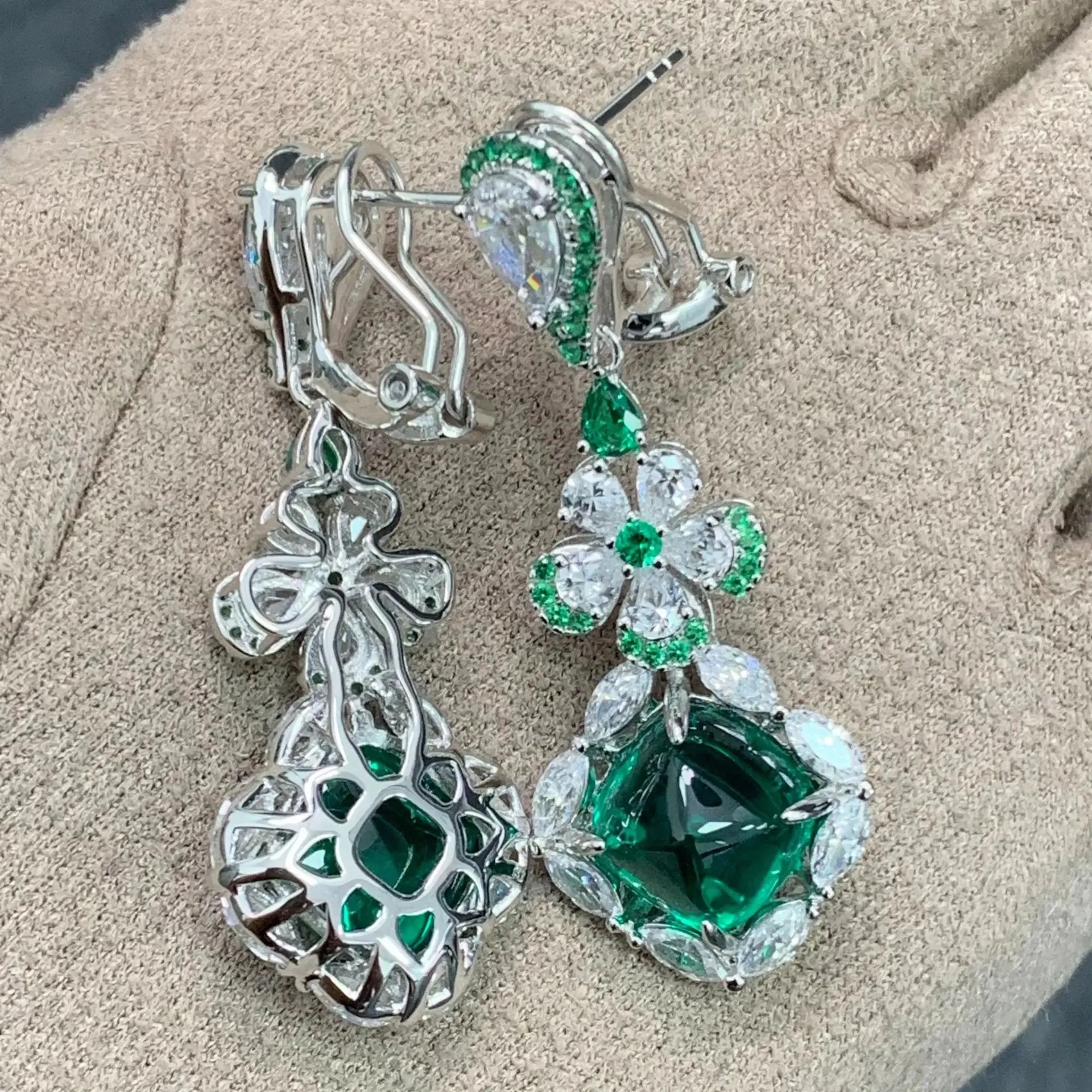 925 Sterling Silver Emerald Drop Dangle Earrings with High Carbon Diamonds - Anniversary Gift Fine Jewelry for Women - Elegant for Parties, Weddings & Special Occasions