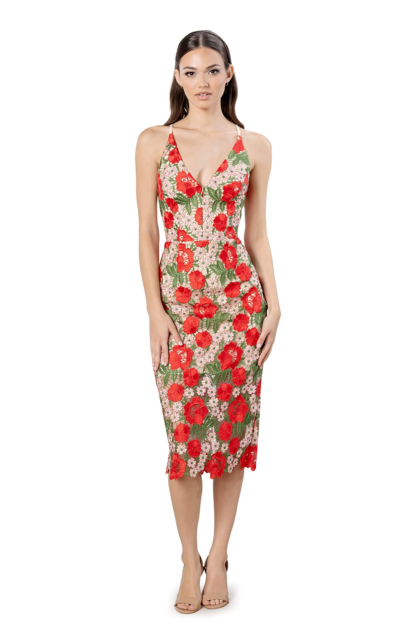 Dress the Population Women's Aurora Bodycon Midi Dress - Slim Fit, Stretchy & Flattering for Evening Parties, Date Nights & Special Occasions