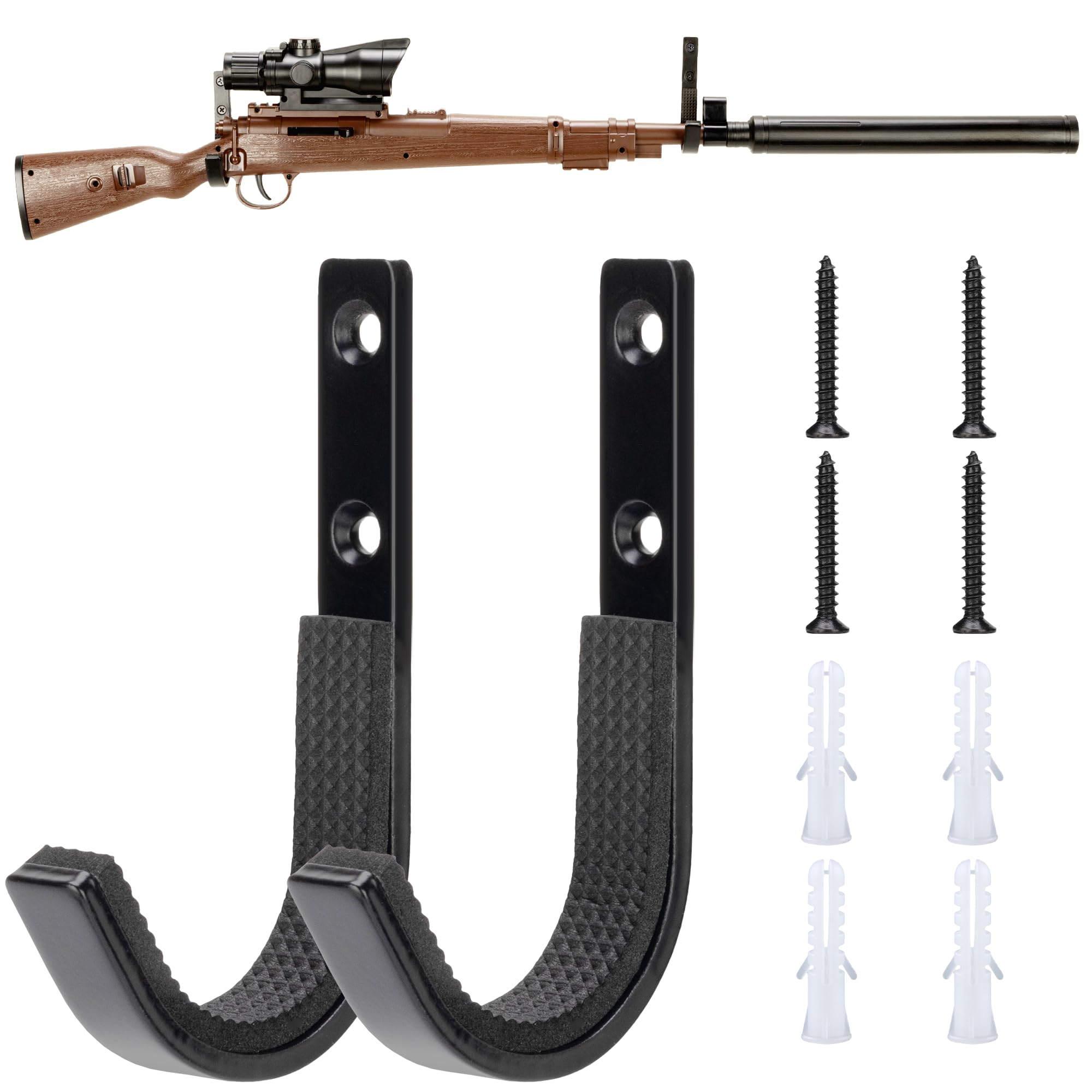 TRIPLE DEER Heavy Duty Steel Wall Mount Gun Rack - Horizontal Rifle & Shotgun Storage Hook with Soft Padding for Firearms, Archery Bows & Swords - Secure Weapon Display & Organization for Hunting Cabins, Gun Rooms & Home Security