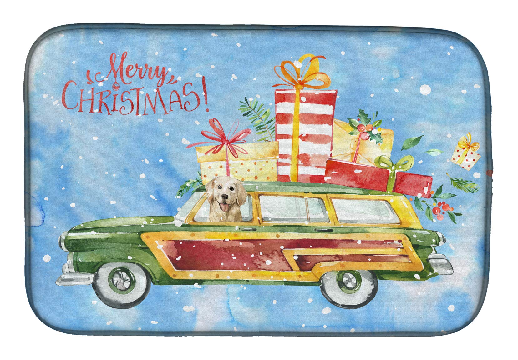 Golden Retriever Christmas Dish Drying Mat - Absorbent Kitchen Counter Pad for Holiday Decor