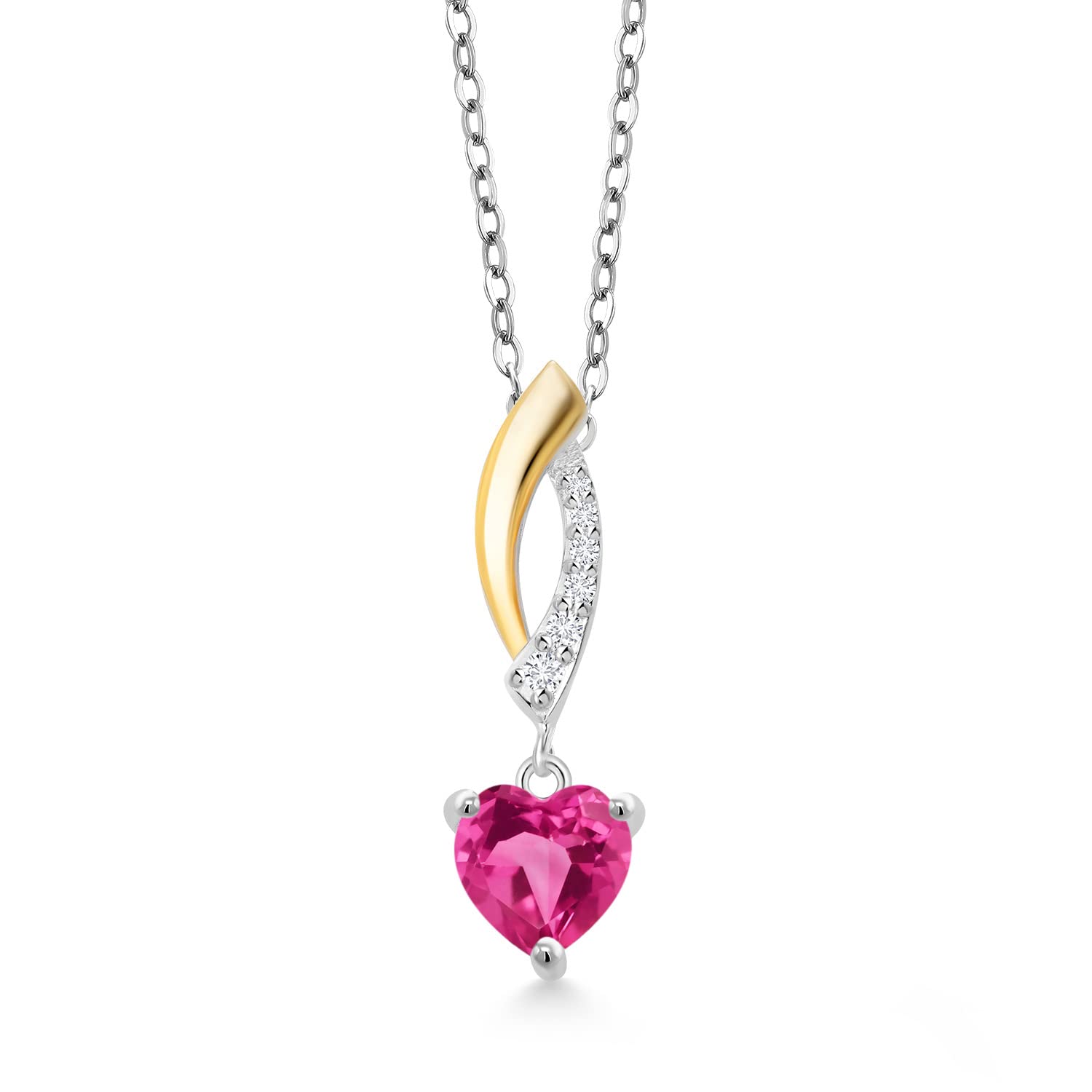6MM Heart Shape Gemstone Birthstone & Lab Grown Diamond Pendant Necklace for Women - 925 Sterling Silver & 10K Yellow Gold with 18