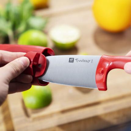 Zwilling Twinny 4 Kids Chef Knife - Safe Cooking Knife for Children with Red Handle & Protective Cover | Perfect for Junior Chefs & Cooking Classes