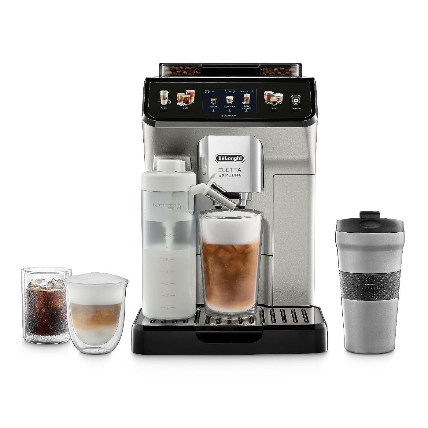 De'Longhi Eletta Explore Espresso Machine with Cold Brew & Automatic Milk Frother - Built-in Grinder for Hot & Cold Drinks, 50+ One-Touch Recipes - Perfect for Home Baristas & Coffee Lovers (ECAM45086S)