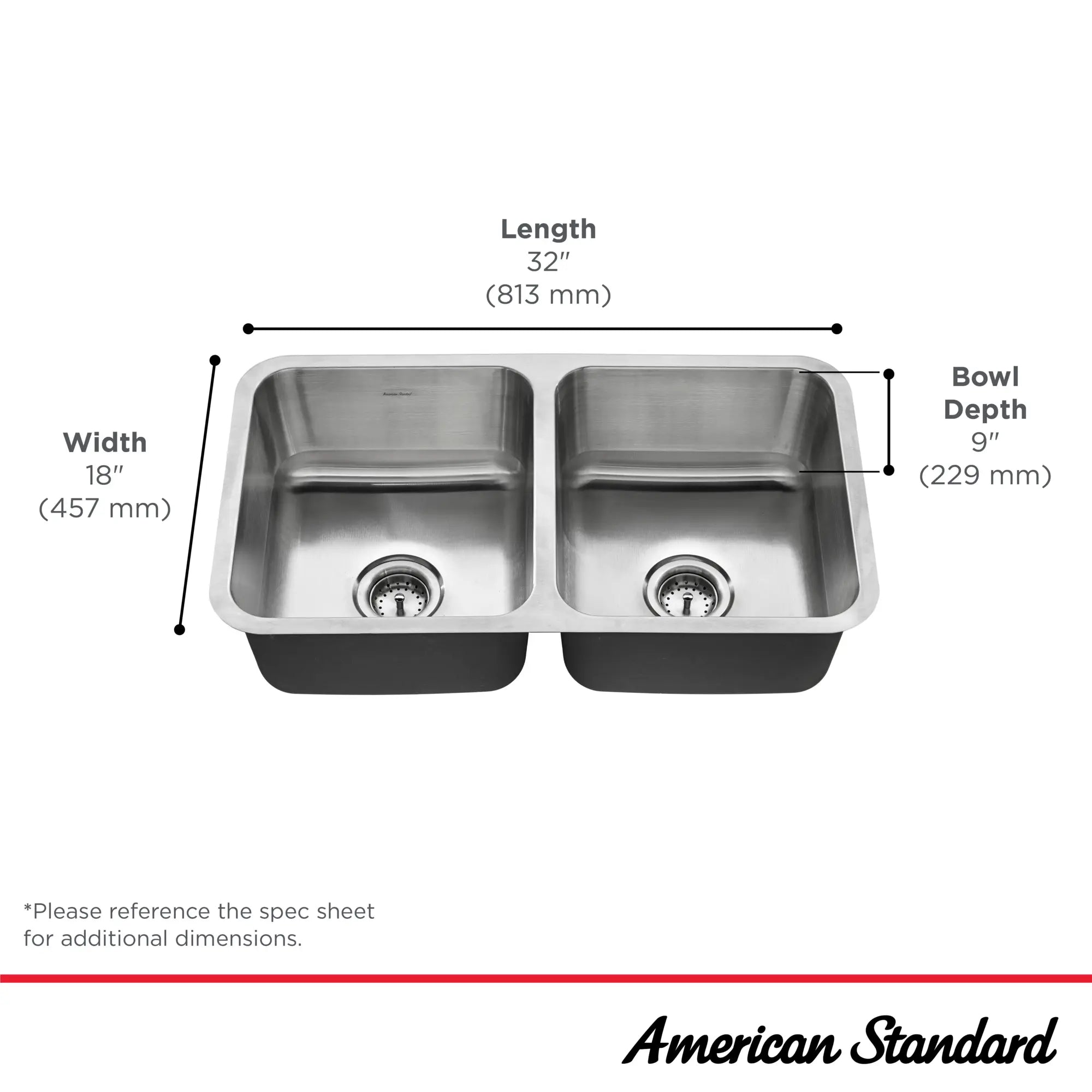 Danville® 32 x 18 Inch Stainless Steel Double Bowl Undermount Kitchen Sink - Durable & Rust-Resistant for Residential Use, Perfect for Meal Prep, Dishwashing & Modern Home Renovations
