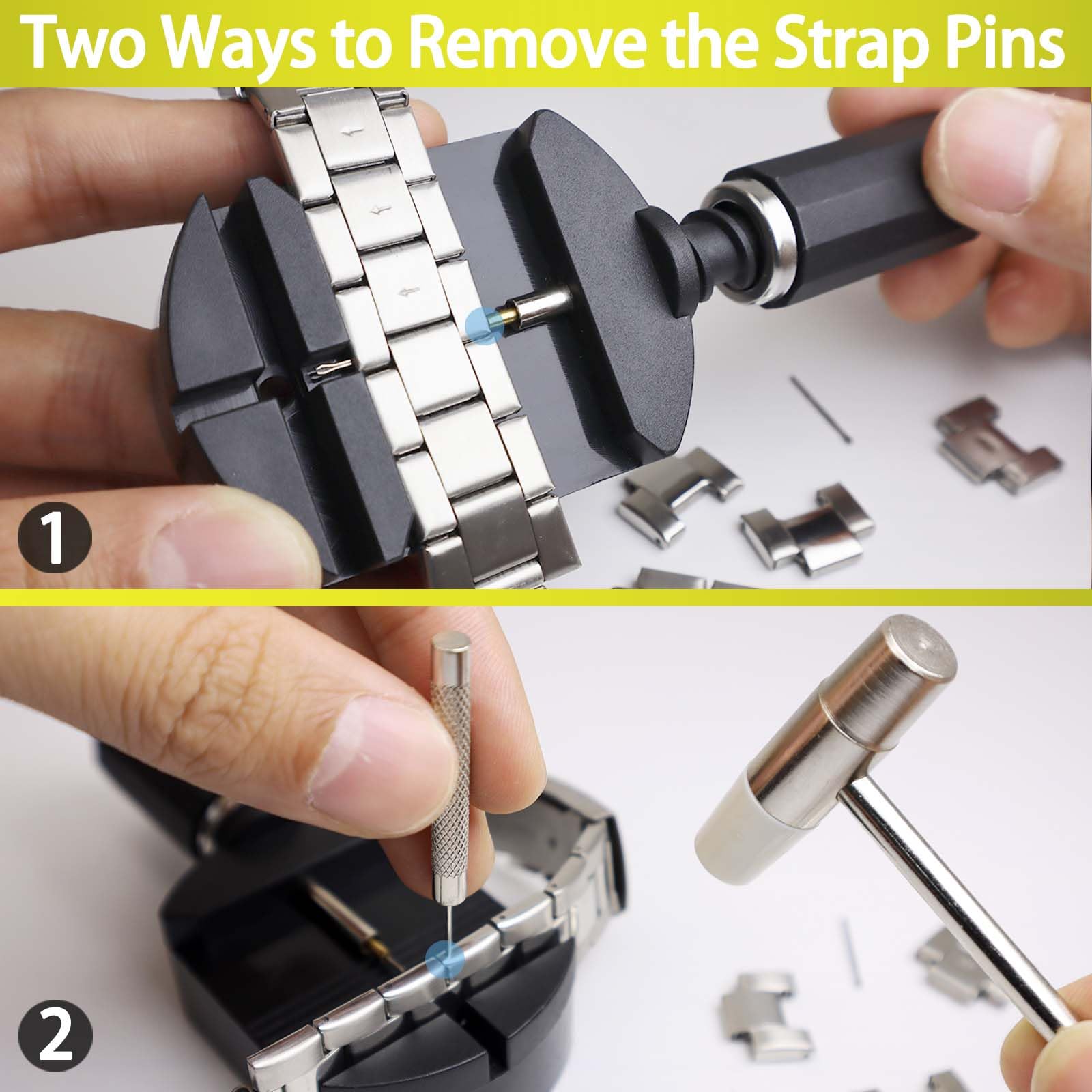 Watch Band Link Removal Tool Kit - Professional Watch Strap Sizing & Adjustment Set with Spring Bars, Pins & Hammer for Bracelet Resizing (Black) | Perfect for Watch Repair, Maintenance & DIY Jewelry Adjustments