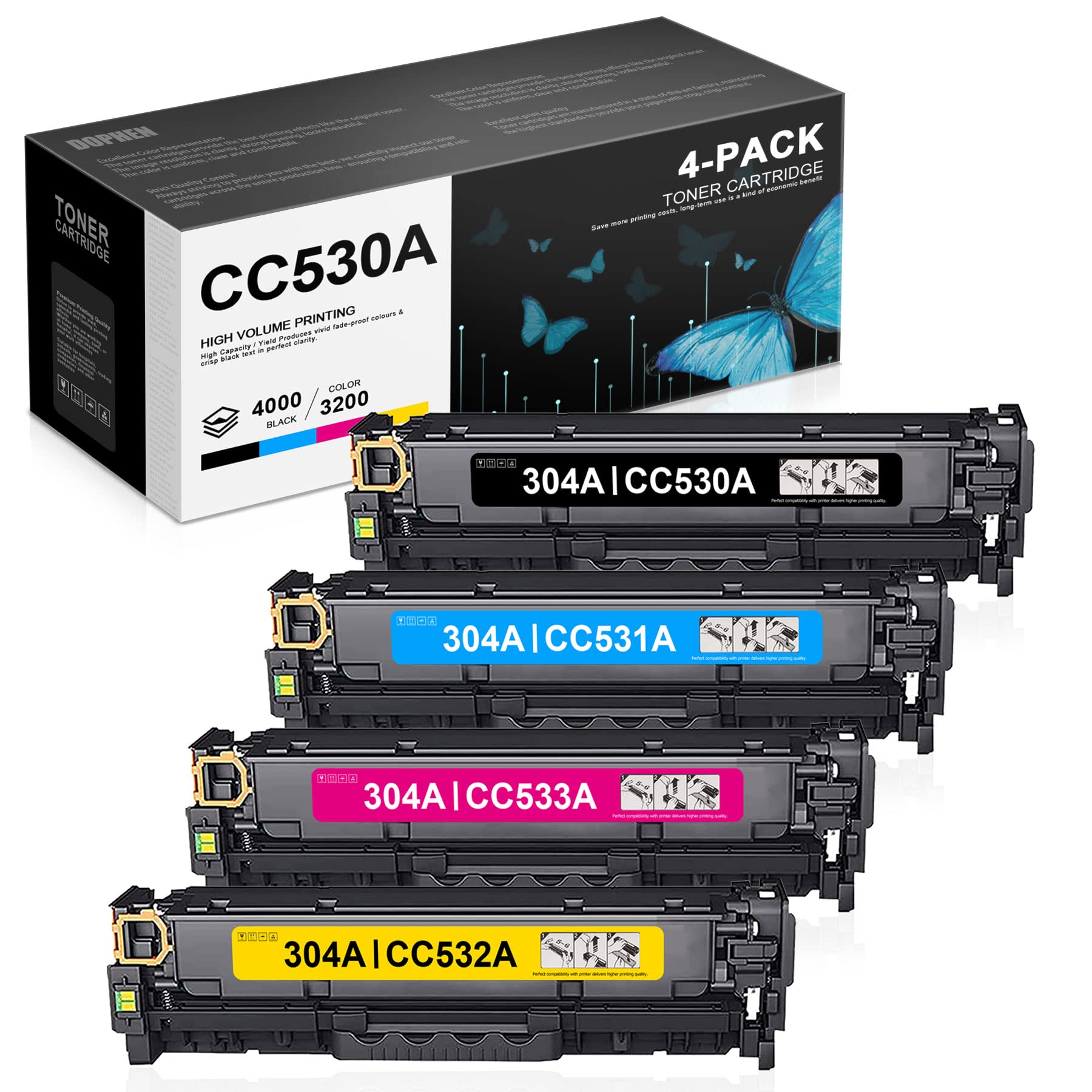 DOPHEN 304A Toner Cartridge Set - Compatible with HP 304A/CC530A Series for Color Laser Printers | Office & Home Use