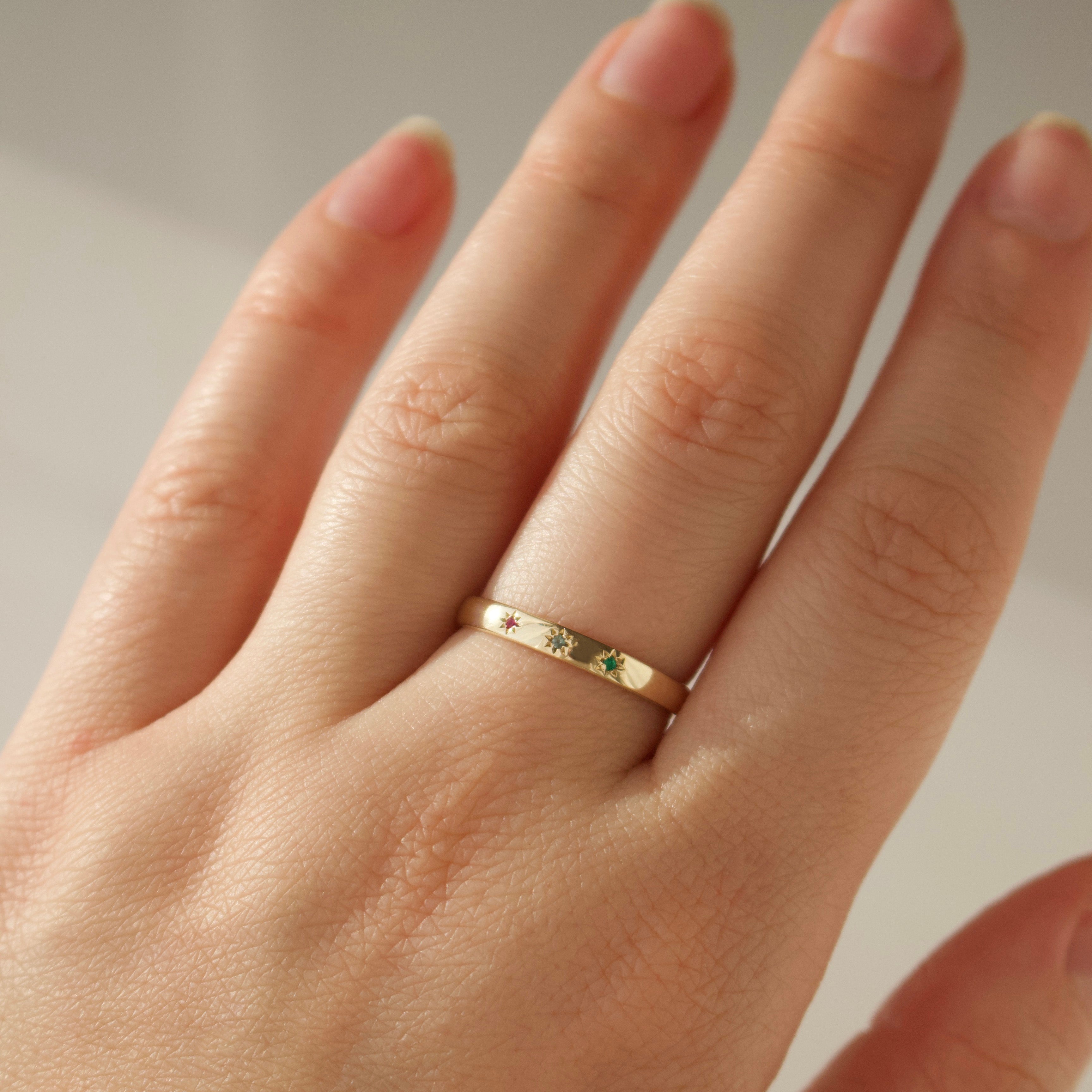 Custom Made Birthstone Star Set Band Ring - Personalized Zodiac Jewelry for Women - Perfect for Birthdays, Anniversaries & Gift Giving