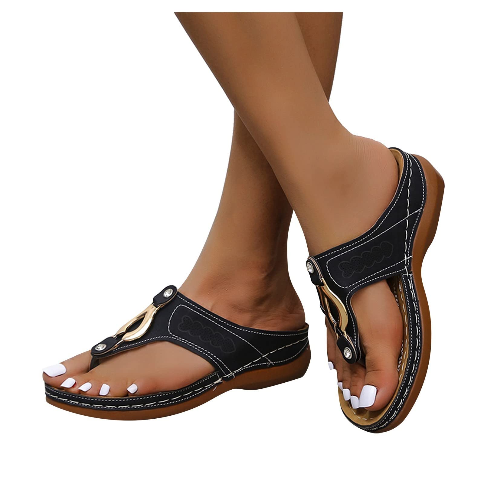 Best Women's Orthopedic Flip Flops for Plantar Fasciitis - Comfortable Arch Support Glitter Sandals with Chunky Heel - Perfect for Summer, Beach, Wedding & Casual Wear (Black, 2024)