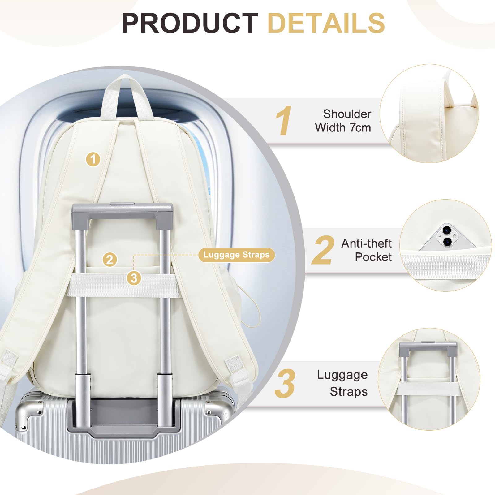 Lightweight Waterproof Backpack for High School & College - Casual Daypack for Women, Men, Teens, Boys & Girls - Durable Bookbag for School, Travel & Daily Use (Beige)