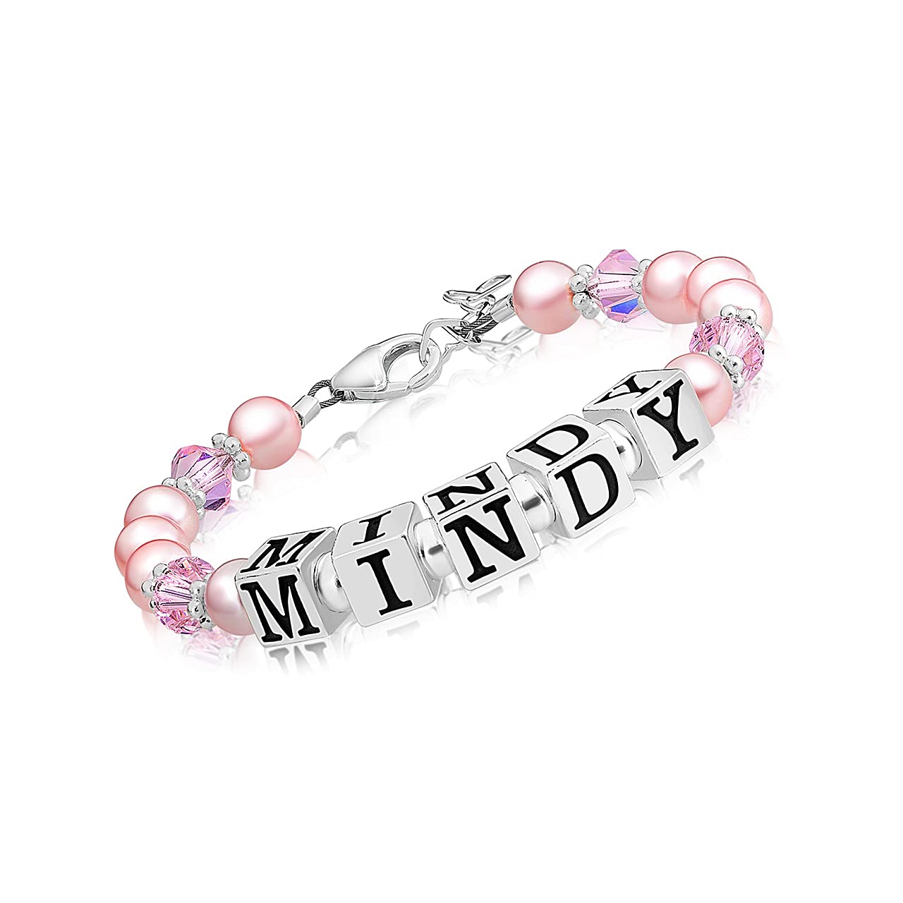 Personalized Sterling Silver Initial Bracelet with Pink Pearl & Alphabet Beads - Custom Name Jewelry Gift for Girls, Women, Teens | Birthday, Christmas, Graduation, Valentine's Day Present | Everyday Wear, Special Occasions, Party Accessory