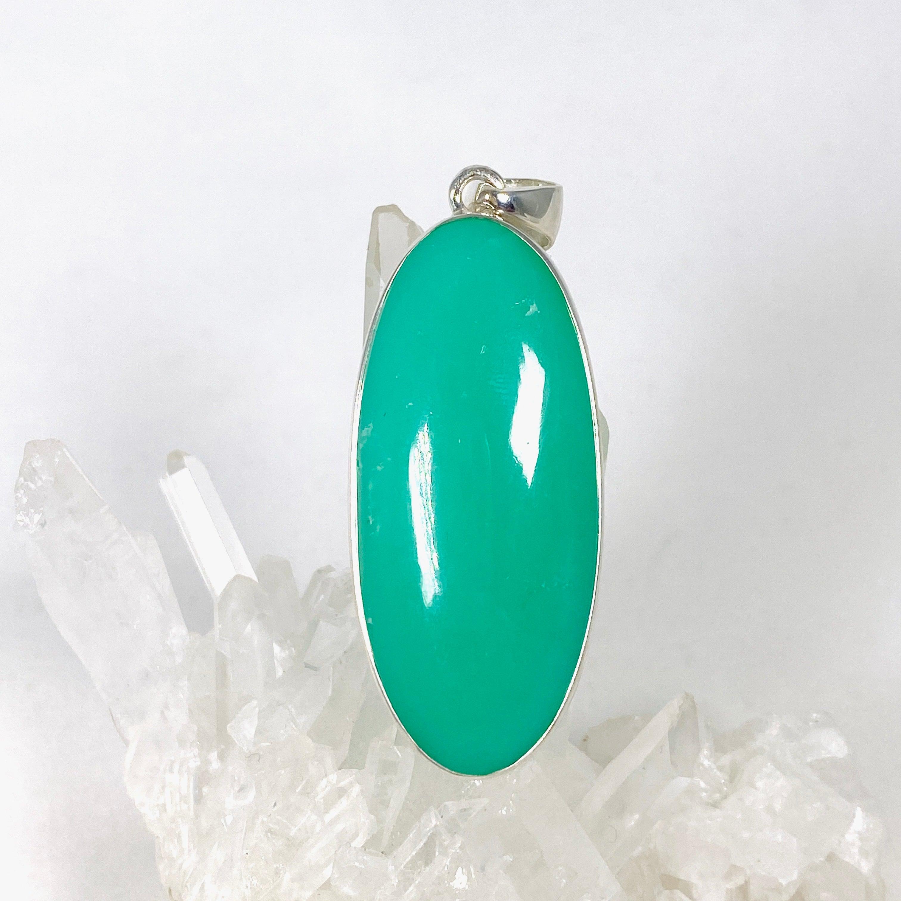 Natural Chrysoprase Oval Pendant Necklace - 925 Sterling Silver Jewelry KPGJ3925 for Women, Gift for Her, Birthday, Anniversary, Wedding, Party Wear