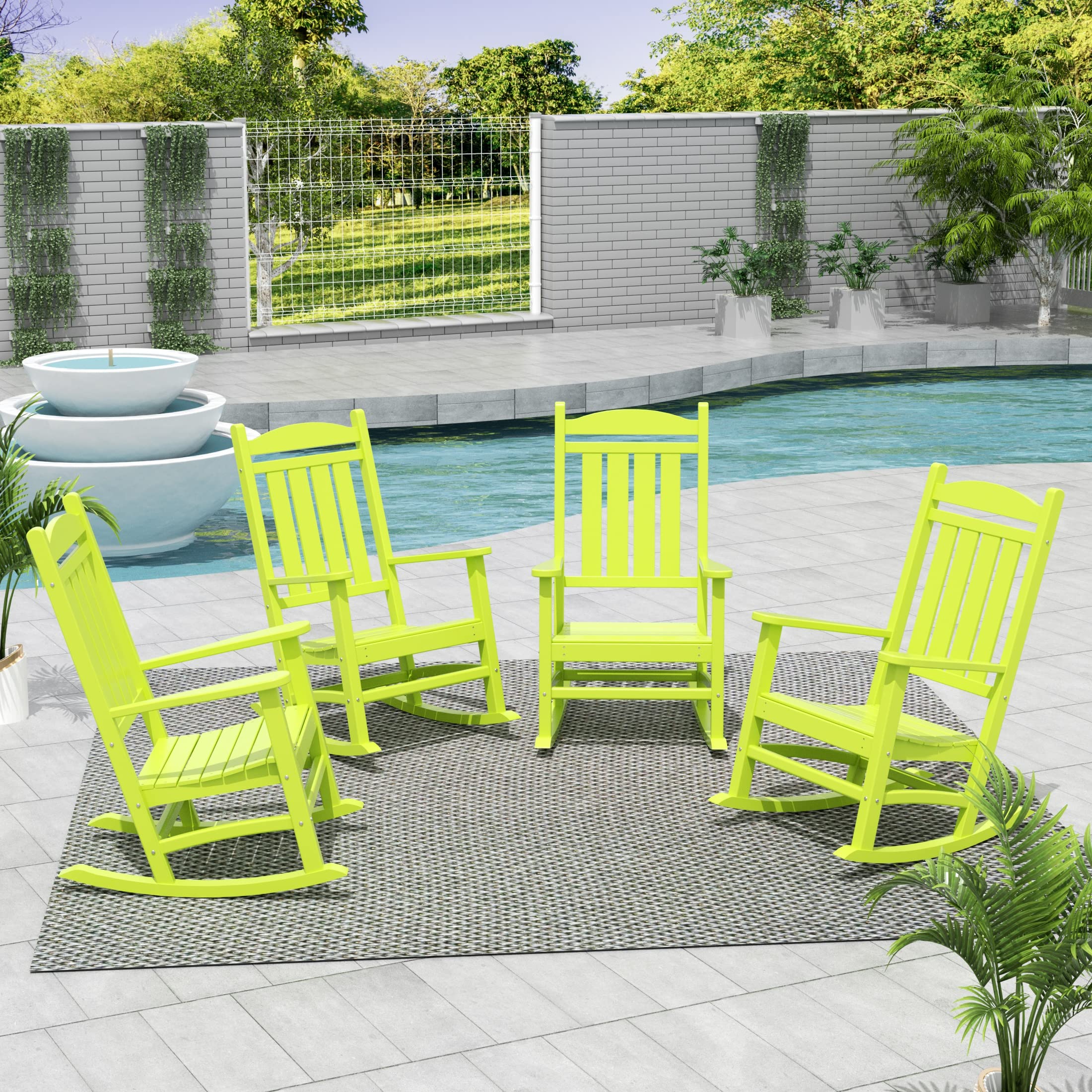 WO Home Furniture 4-Piece Patio Rocking Chair Set - HDPE UV-Resistant Outdoor Rocking Chairs in Lime Green - Perfect for Porch, Garden, and Backyard Relaxation