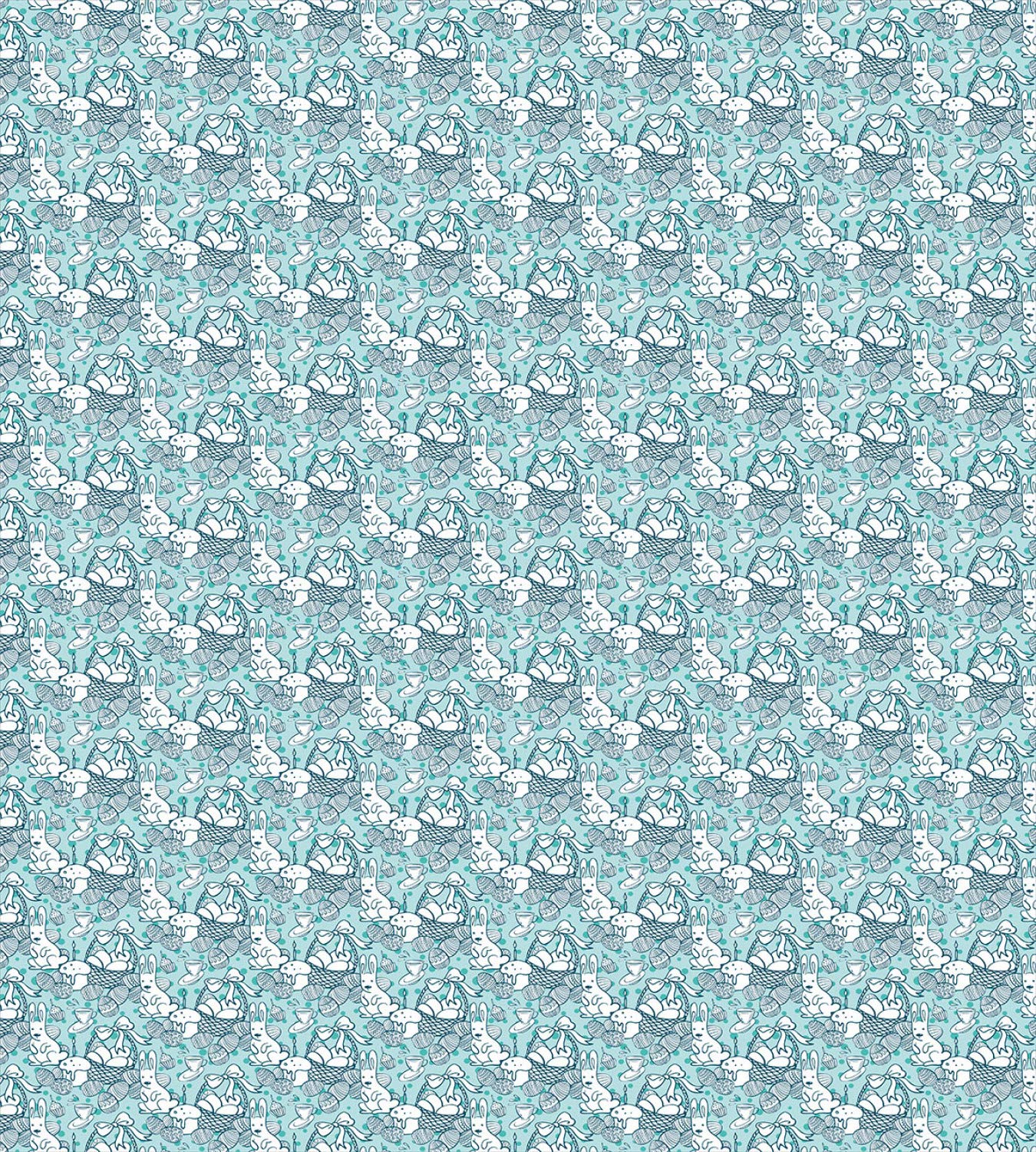 Ambesonne Easter Bunny Duvet Cover Set - Rabbit Doodle Muffin with Eggs Basket Tea Time Design, 3-Piece Queen Size Bedding Set with 2 Pillow Shams in Dark Seafoam & Teal | Perfect for Spring Decor, Easter Themed Bedroom, and Holiday Home Styling