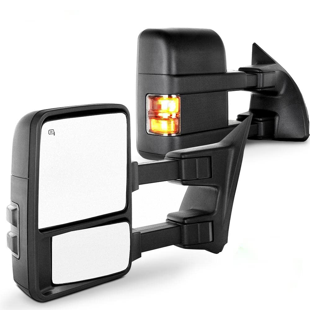 SCITOO Power Heated LED Towing Mirrors for Ford F250 F350 F450 F550 Super Duty (2003-2007) - Smoke Signal Side View Mirror Pair Set for Enhanced Visibility & Safety While Towing Trailers or Large Loads