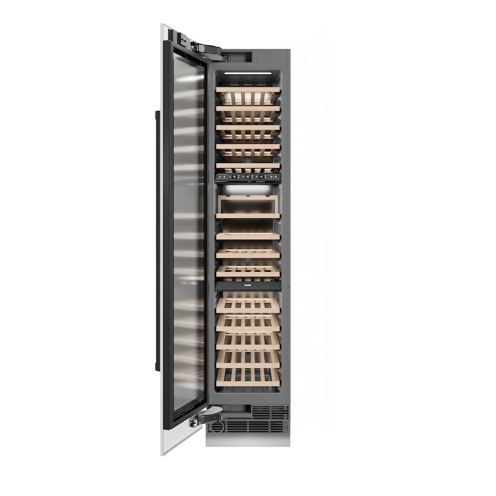 ZLINE Autograph Edition 18 Inch 9.0 cu ft Triple Zone 68 Bottle Left Hinge Column Wine Refrigerator - White Matte with Black Accents for Home Bar, Kitchen, or Wine Cellar (RCWVLZ WM 18 MB)