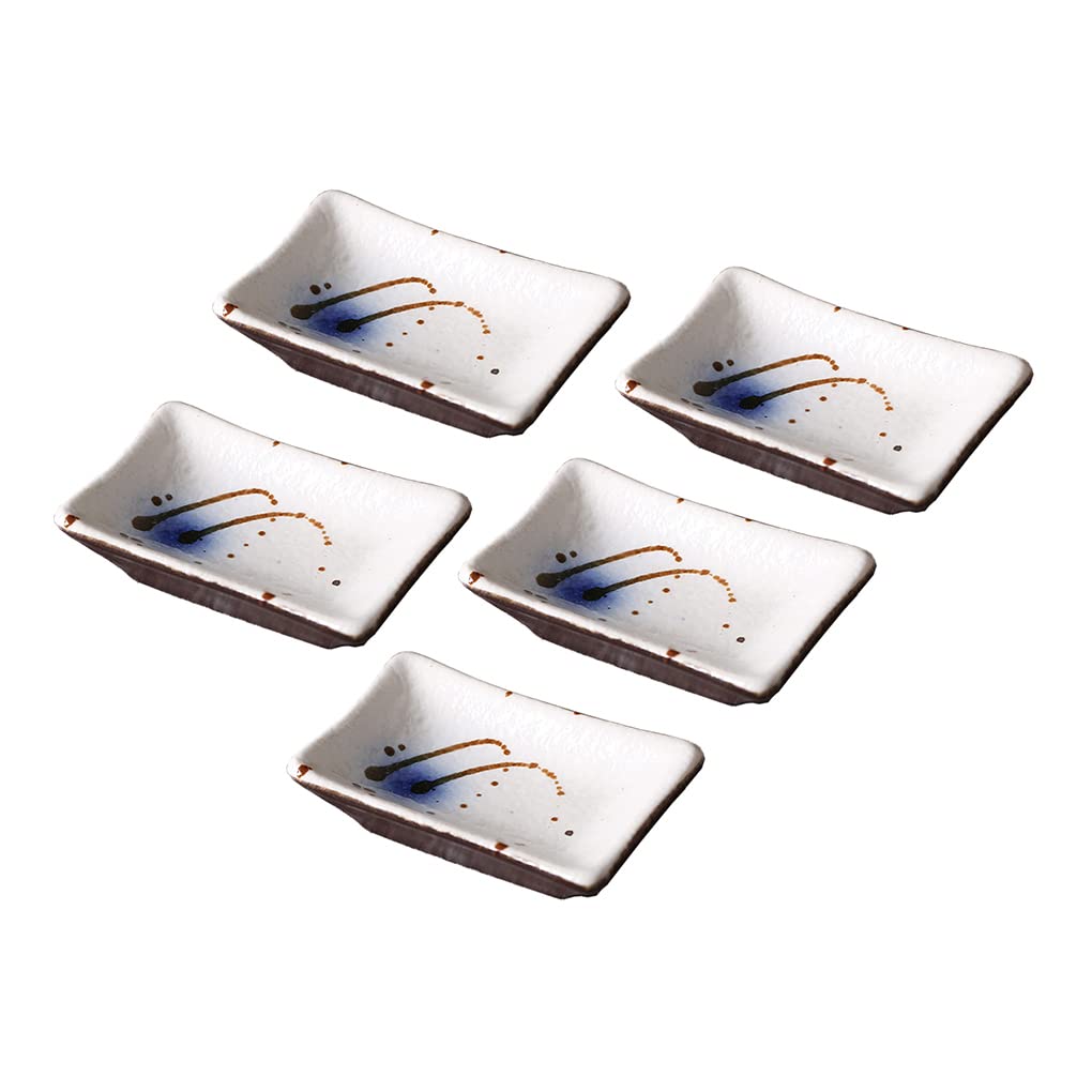 WAIT FLY 5-Piece Set Hand-Painted Blue Dot Porcelain Rectangular Side Dishes Bowls - Perfect for Sushi Soy Sauce, Seasoning, and Dipping Sauces | Ideal for Japanese Cuisine, Restaurants, and Home Dining