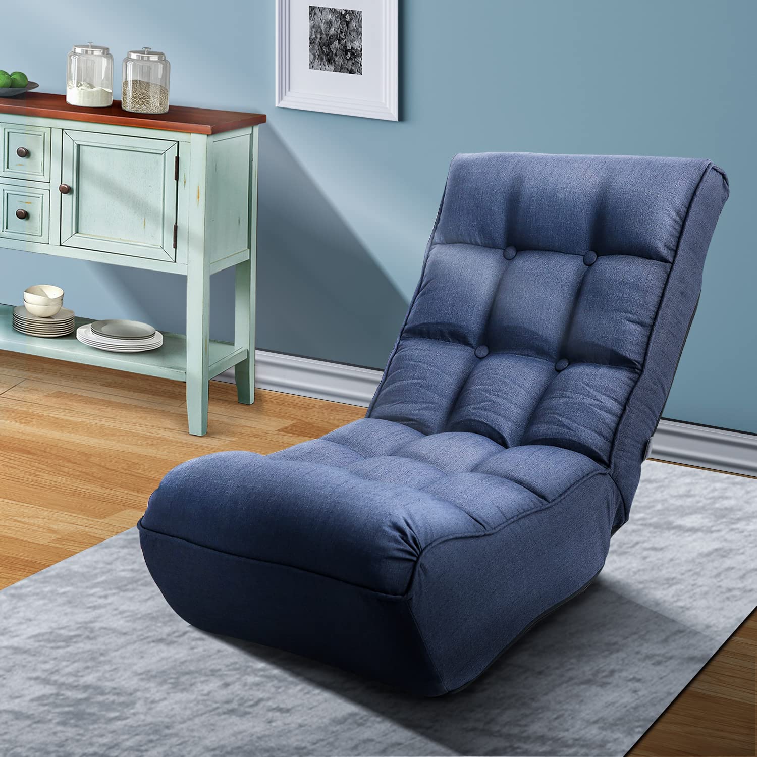 Adjustable Floor Chair - Single Sofa for Meditation, Reading & Relaxation - Reclining Tatami Chair for Balcony, Living Room & Bedroom (Navy Blue) - Perfect for Yoga, Gaming & Lounging