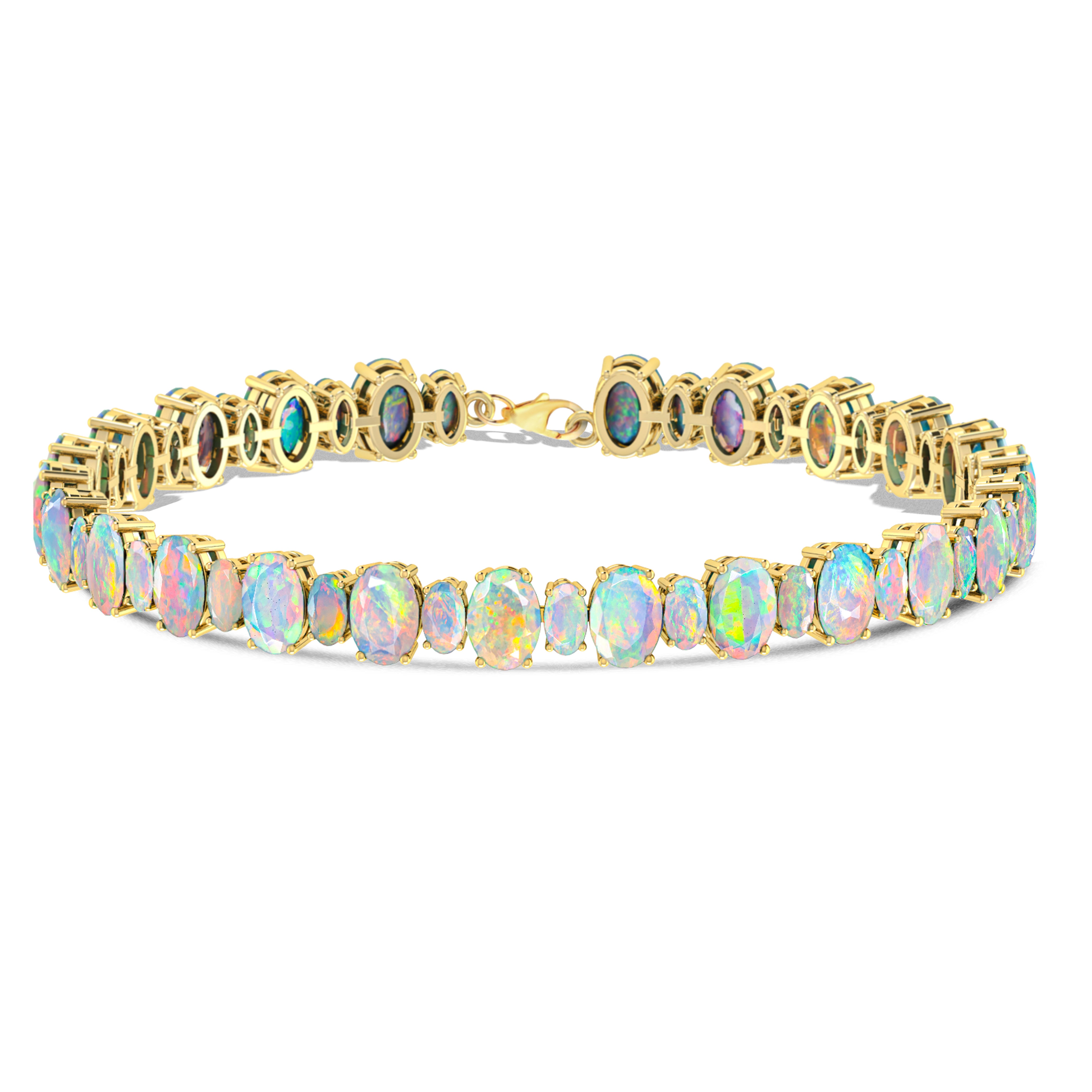 Black Fire Opal Oval Gemstone Bracelet for Women - Elegant Handmade Jewelry Gift for Birthday, Anniversary & Special Occasions